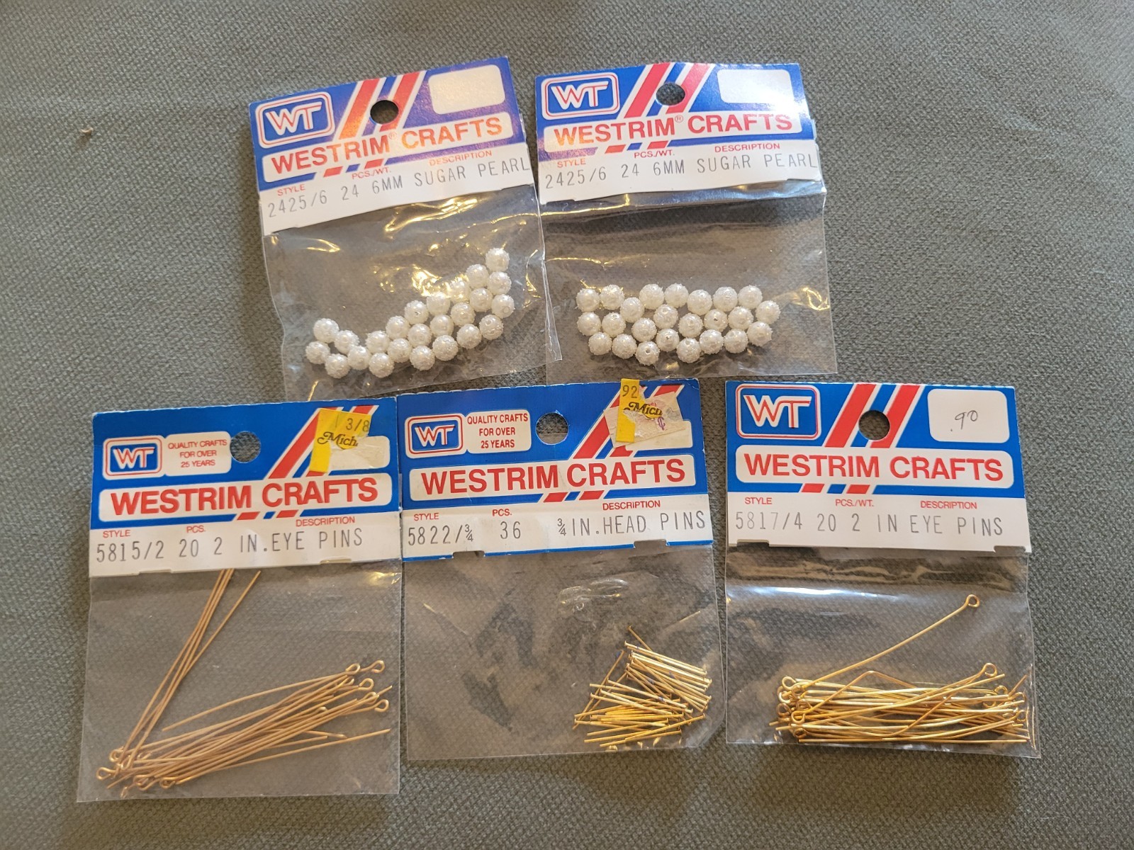 Vintage Westrim Mini Beaded Christmas Tree Eye Pins Head Pins Sugar Pearls 