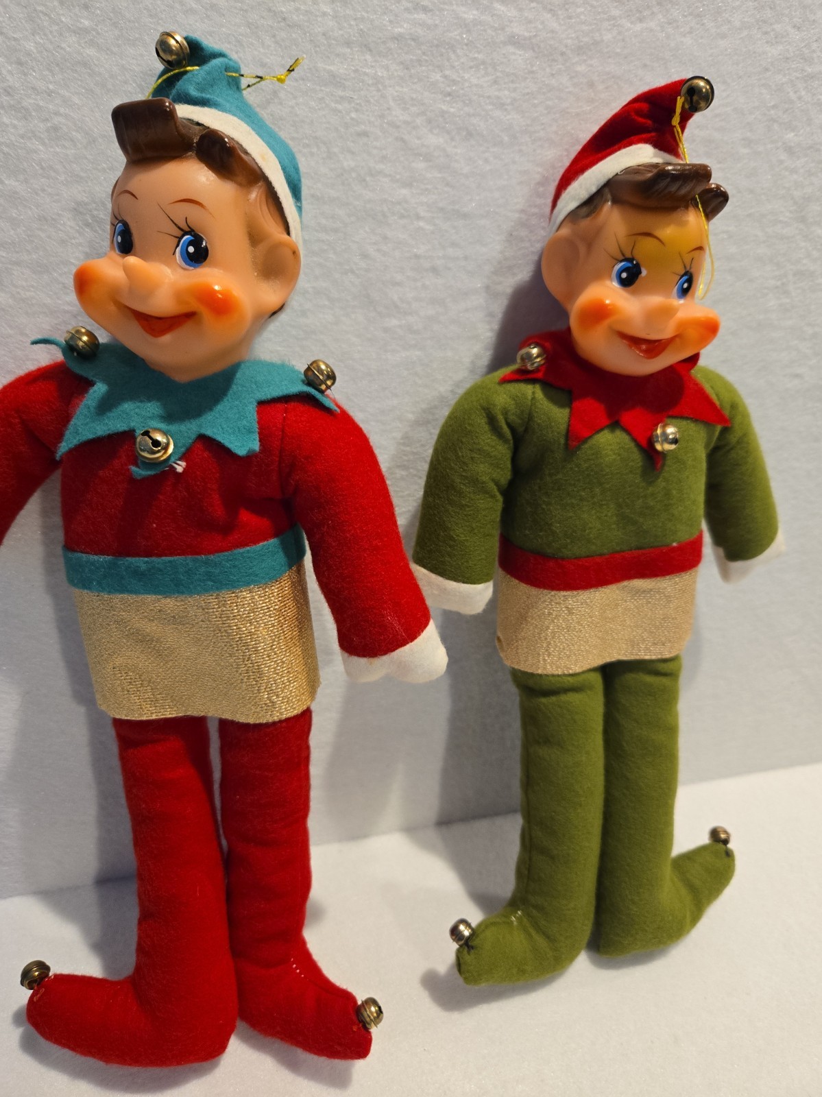 Jumbo 13" inch Vintage Japan "Noel" Shelf Standers Pair FELT PIXIE ELF  Retro