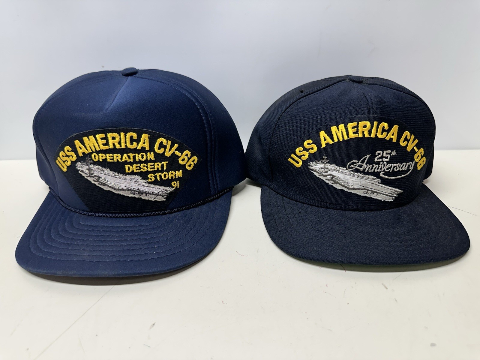 USS America CV-66 Navy Ship Adjustable Hat Lot Of 2 Militaria Black Blue USS America CV-66 Navy Ship Adjustable Hat Lot Of 2 Militaria Black Blue