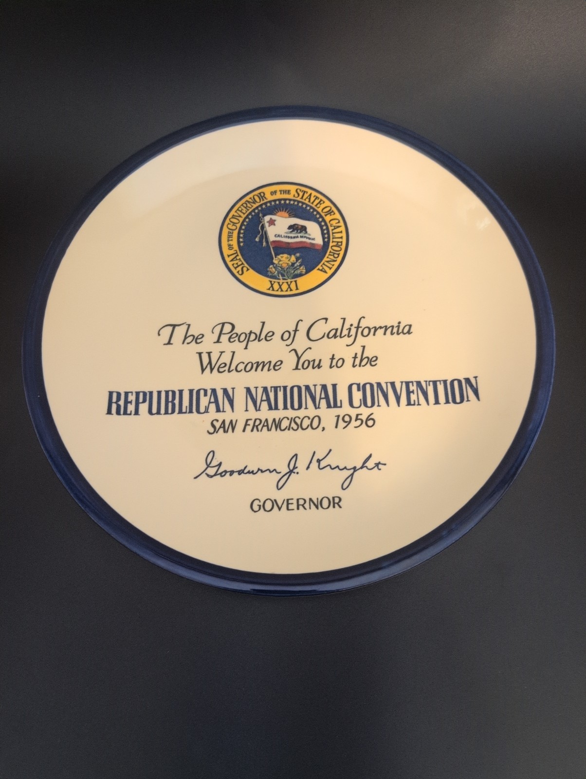 Vintage 1956 Republican National Convention Commemorative Plate Vintage 1956 Republican National Convention Commemorative Plate
