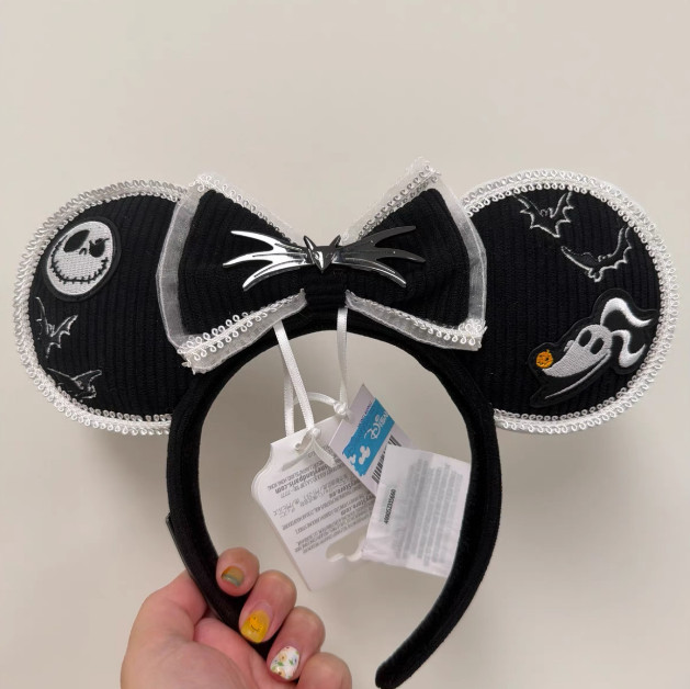 Genuine HK Disney 2026 Halloween Jack Bat Bow Mickey Minnie Ears Headband New