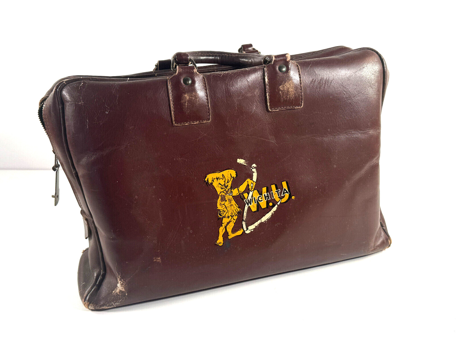 MEGA RARE 1940s 50s Wichita State University WSU Shocker Mascot Leather Bag MEGA RARE 1940s 50s Wichita State University WSU Shocker Mascot Leather Bag
