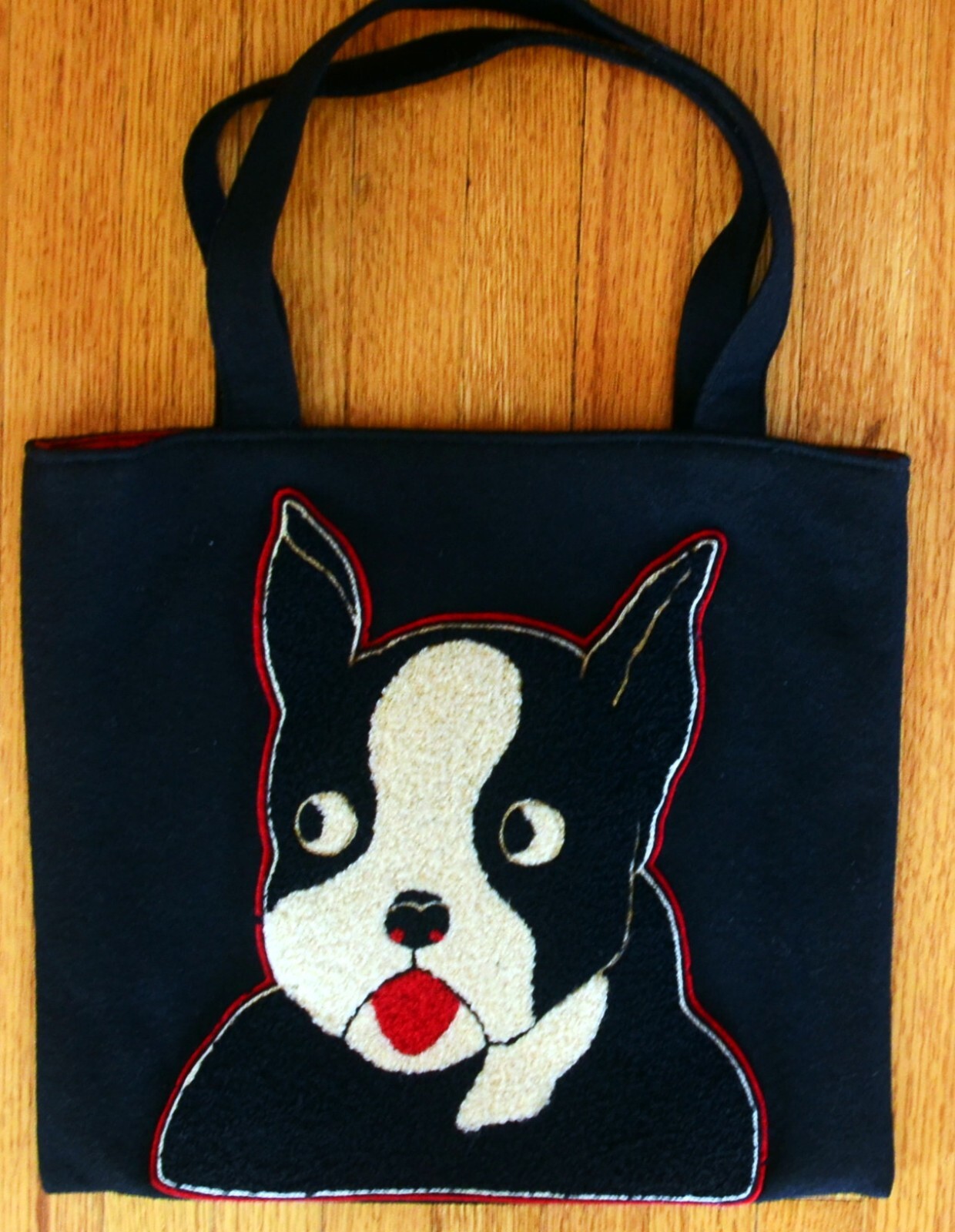 ADORABLE 1940s VTG BOSTON TERRIER Novelty Felt Handbag Purse_Chenille Patch_Dog