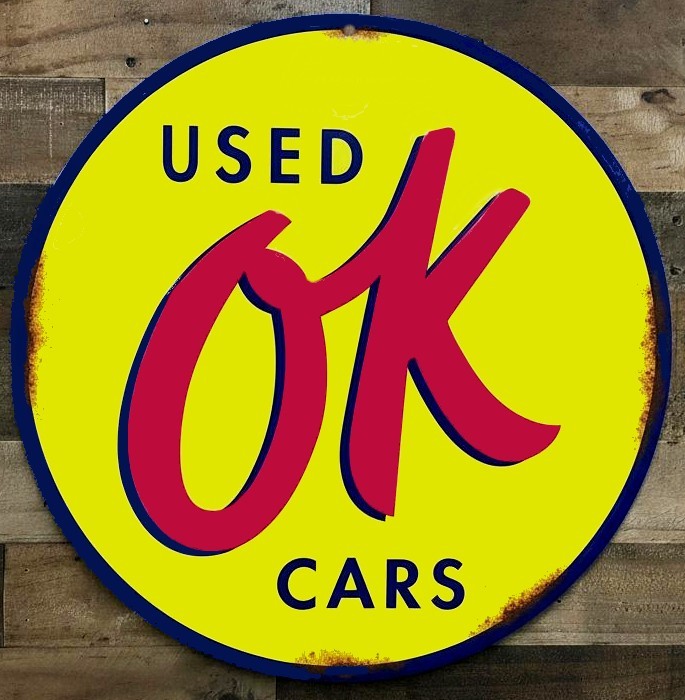 OK Used Cars 12" Diameter Vintage Novelty Metal Sign Made In USA OK Used Cars 12" Diameter Vintage Novelty Metal Sign Made In USA