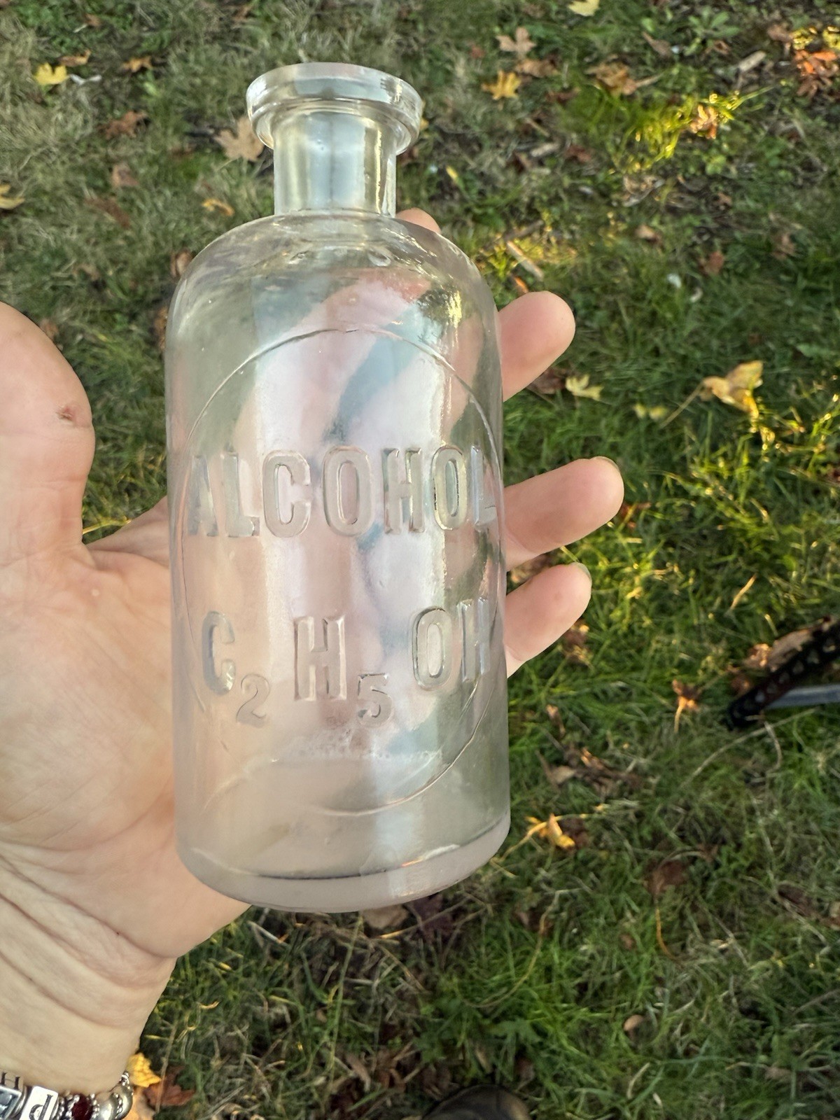 Antique T. C. Wheaton Co. Glass Embossed Apothecary Chemical Bottles ALCHOL Antique T. C. Wheaton Co. Glass Embossed Apothecary Chemical Bottles ALCHOL