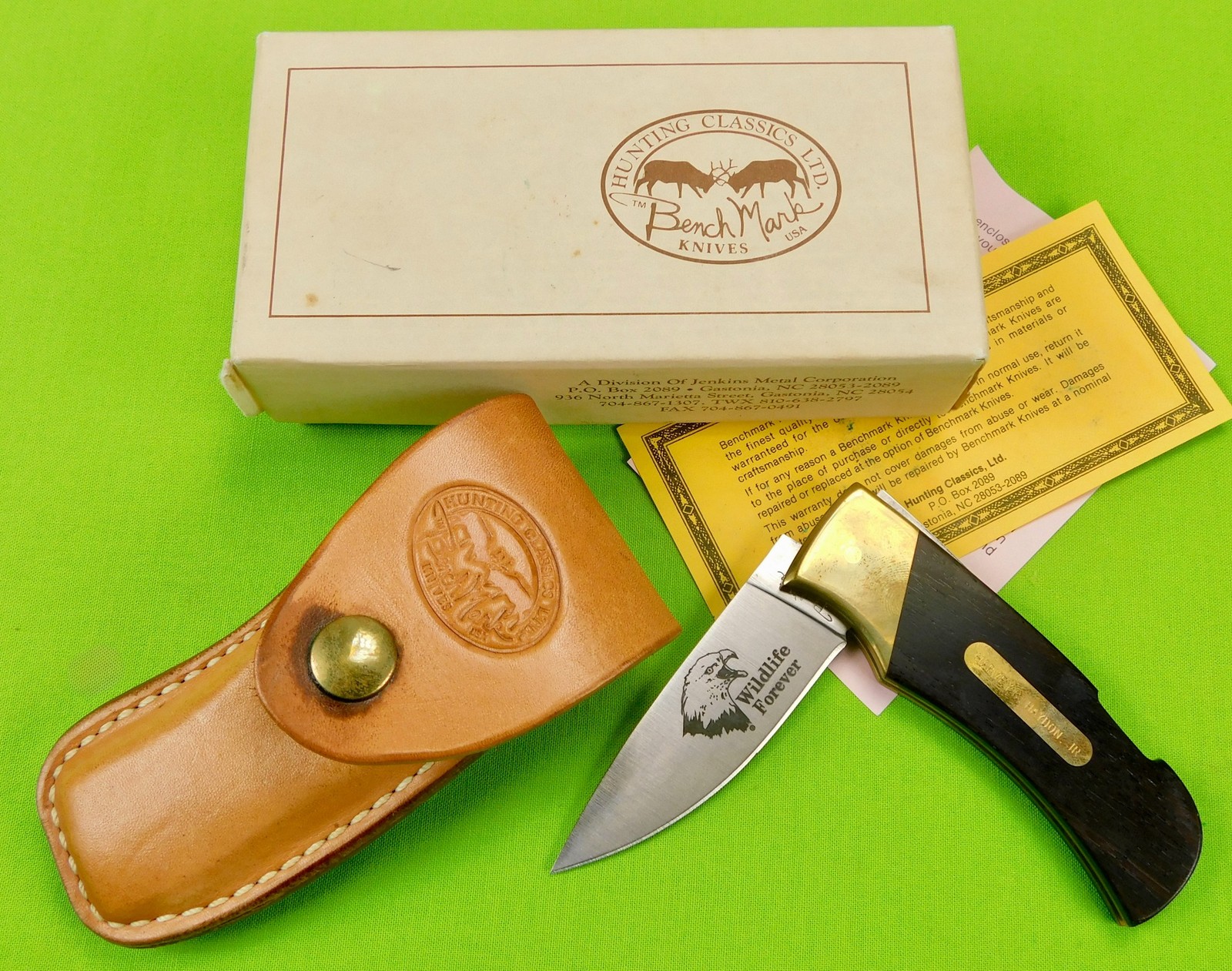 Vintage US BenchMark Wildlife Forever Folding Pocket Knife w/ Sheath Box Vintage US BenchMark Wildlife Forever Folding Pocket Knife w/ Sheath Box