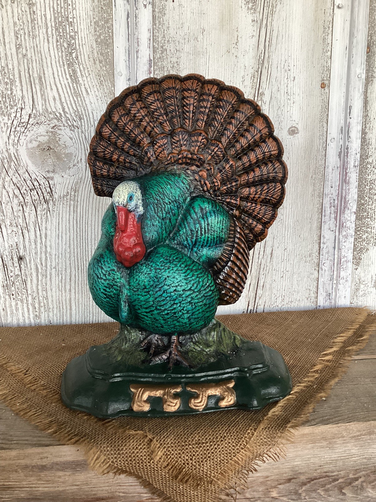 Vintage Cast Iron Painted Turkey Strut Door Stop Thanksgiving Fall 13" Vintage Cast Iron Painted Turkey Strut Door Stop Thanksgiving Fall 13"