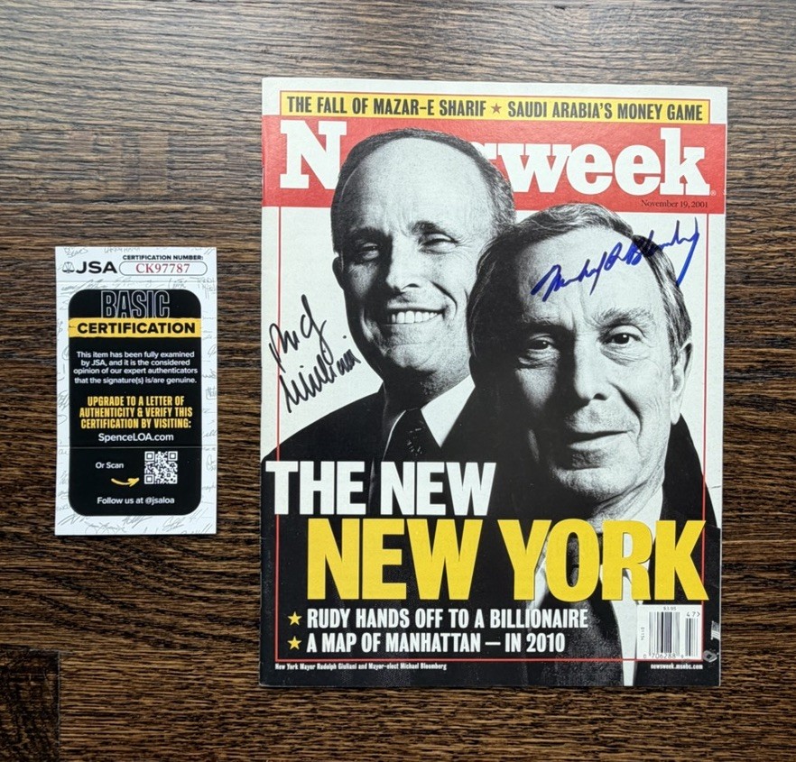 Signed Michael Bloomberg & Rudy Giuliani Newsweek Magazine 2001 COA JOA Signed Michael Bloomberg & Rudy Giuliani Newsweek Magazine 2001 COA JOA