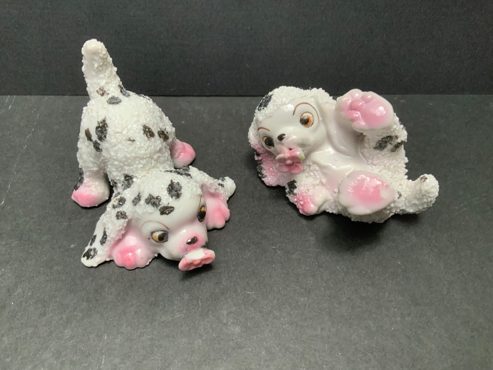 Vintage 1950s anthropomorphic sugar-glazed dog /pup figures, matching pair Japan Vintage 1950s anthropomorphic sugar-glazed dog /pup figures, matching pair Japan