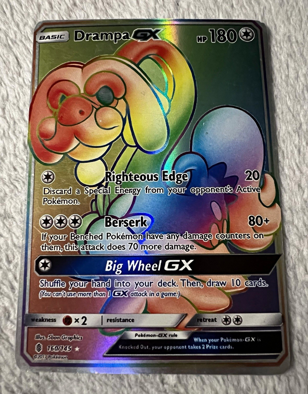 The Pokemon Company Drampa GX 160/145 Guardians of the Rise English Foil CP 180 The Pokemon Company Drampa GX 160/145 Guardians of the Rise English Foil CP 180