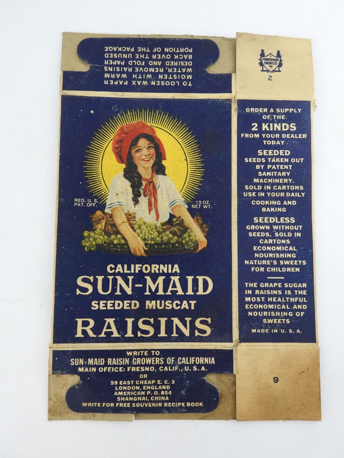 Vintage Sun Maid Seeded Muscat Raisins Box California Label Advertising Vintage Sun Maid Seeded Muscat Raisins Box California Label Advertising
