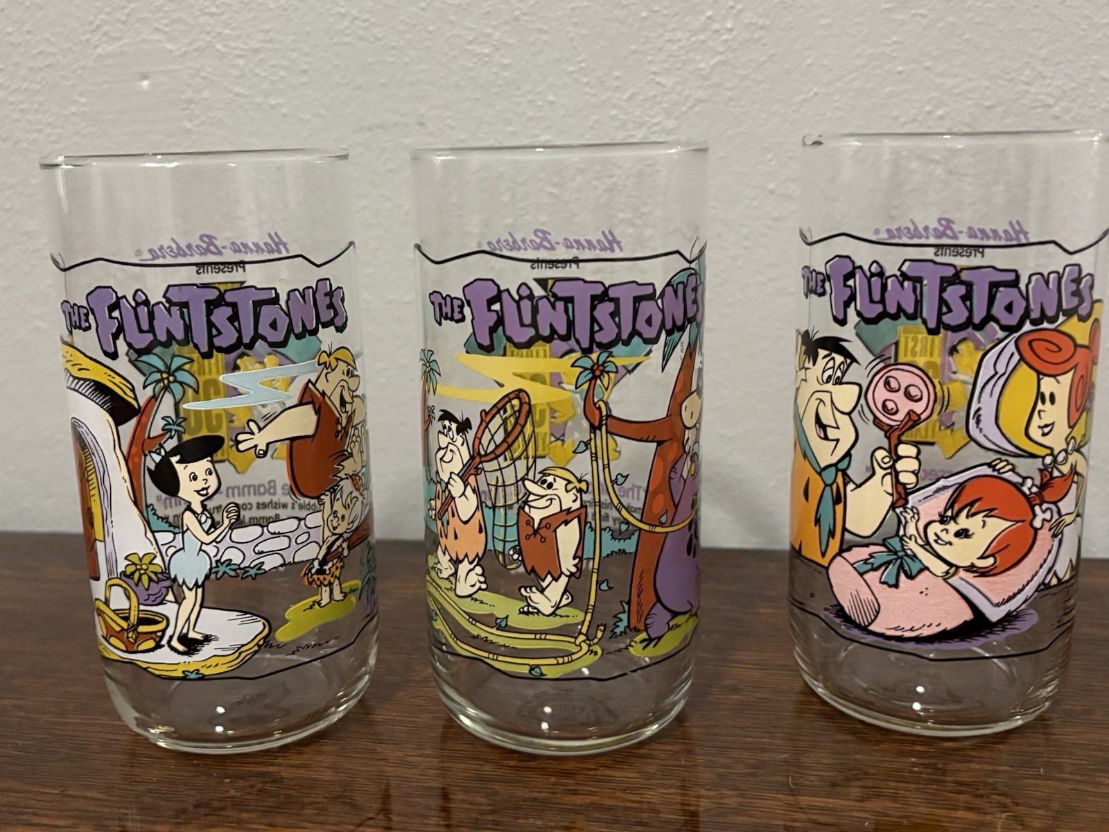 Flintstones 1991 Hardee's 30th Anniversary Vintage Drinking Glasses, Set of 3