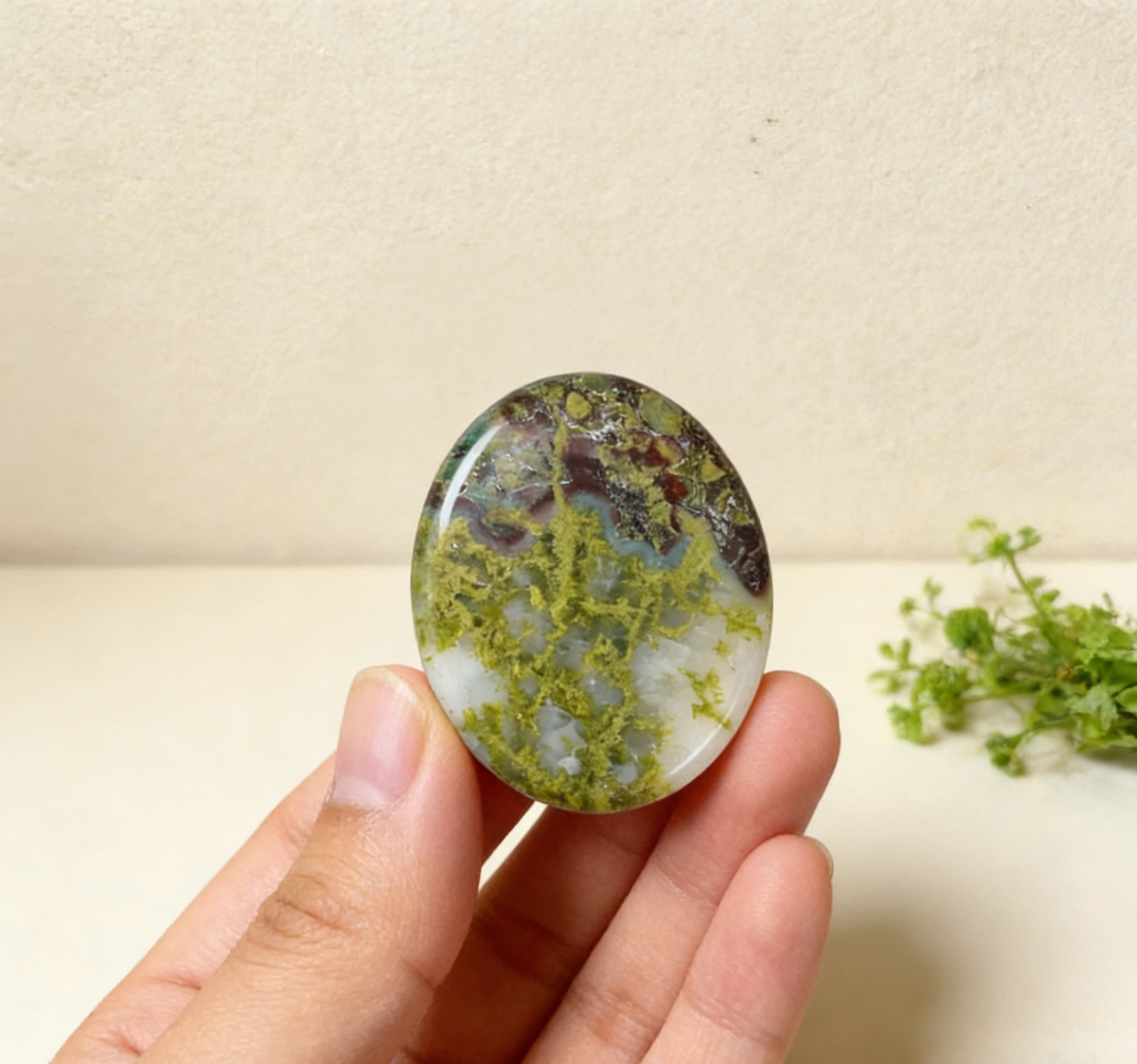 Natural Moss Agate Worry Stone | Energy Calming Pocket Stone Anxiety Relief Gift Natural Moss Agate Worry Stone | Energy Calming Pocket Stone Anxiety Relief Gift