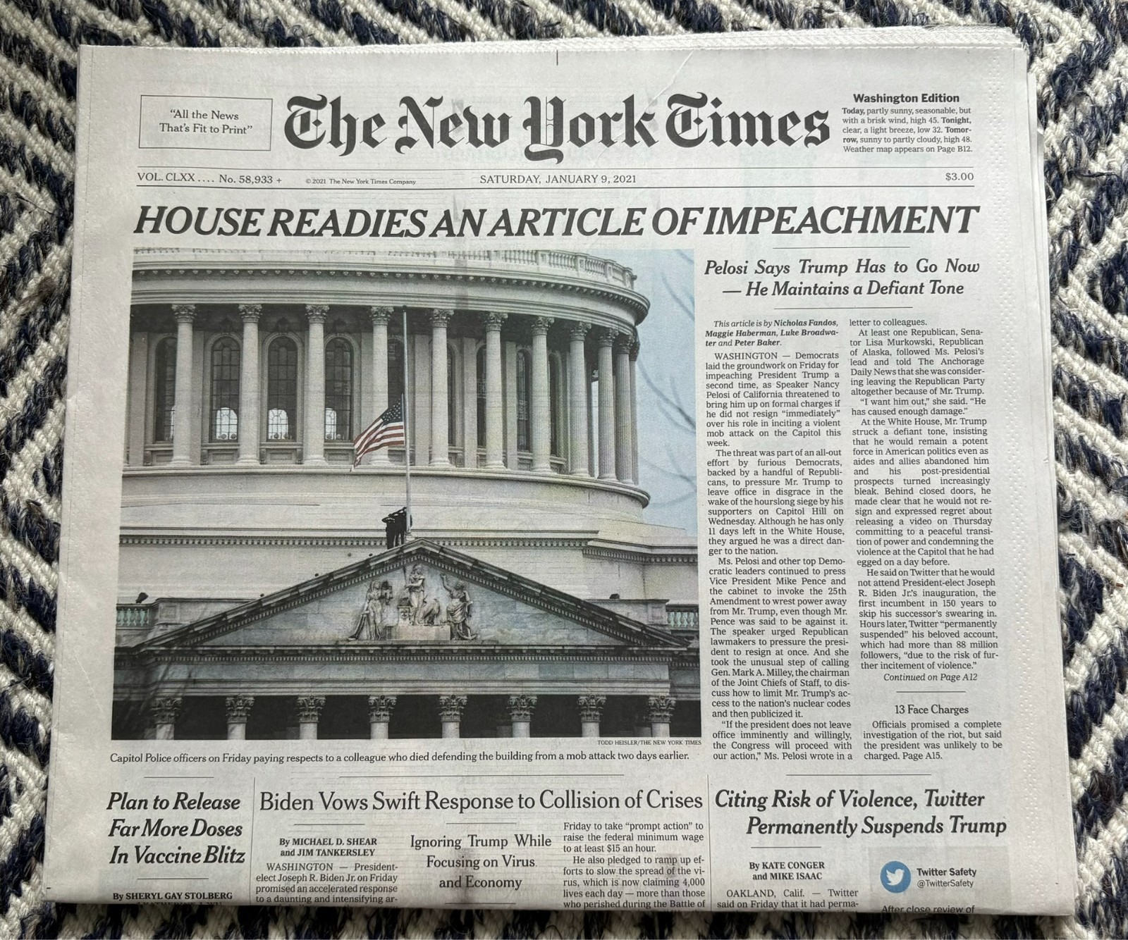 NY Times 1/9/2021 House Readies Impeachment After Capitol Attack NY Times 1/9/2021 House Readies Impeachment After Capitol Attack