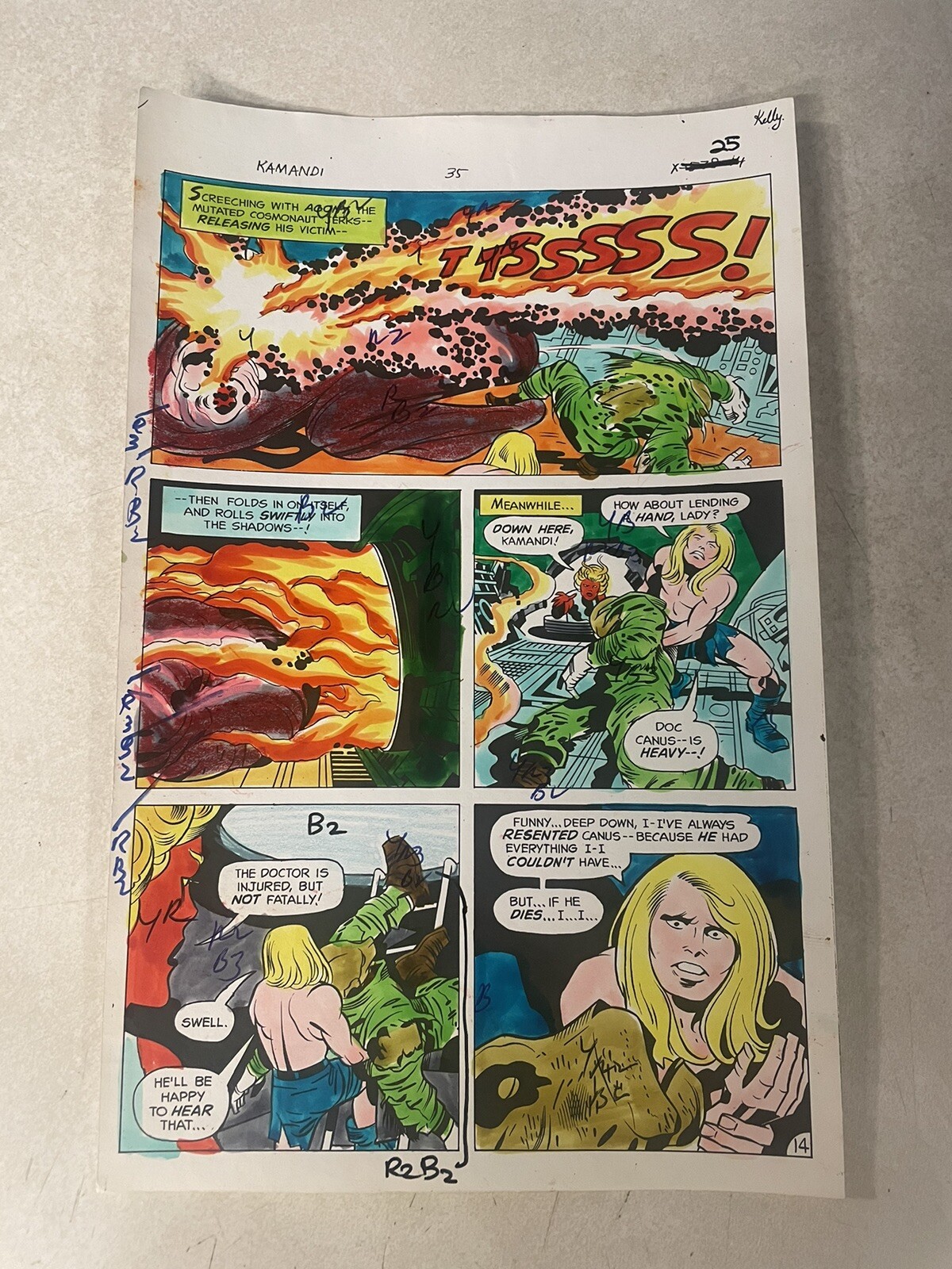 Kamandi #35 ART comic color guide 1975 KIRBY MUTATE COSMONAUT VIBRANT DC Kamandi #35 ART comic color guide 1975 KIRBY MUTATE COSMONAUT VIBRANT DC
