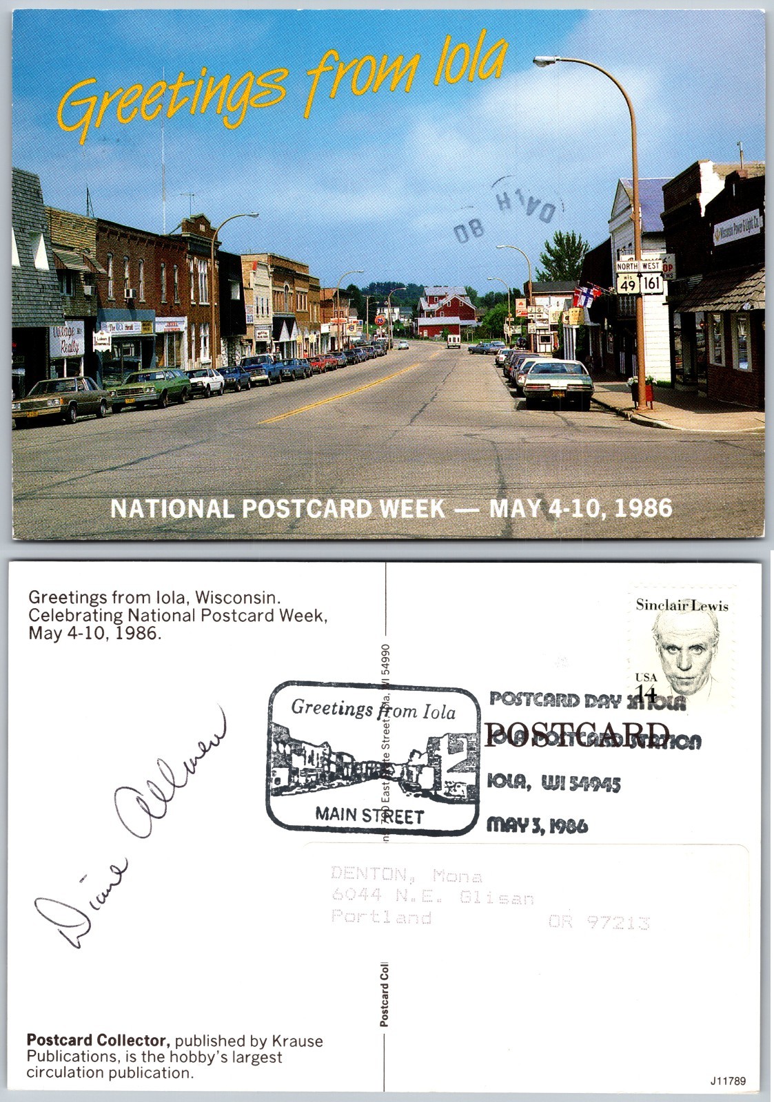 Continental Iola WI Main Street Postcard