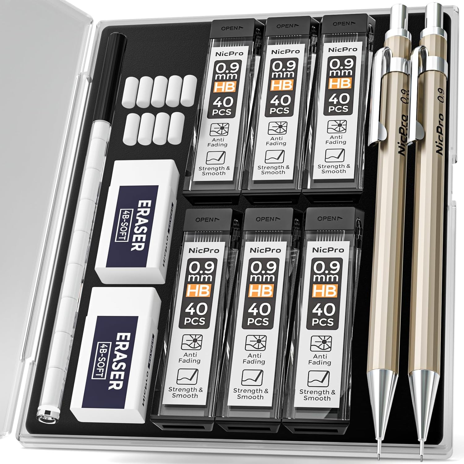 2 PCS 0.9 Mm Metal Mechanical Pencils Set, Drafting Pencil for Artist Writing, S