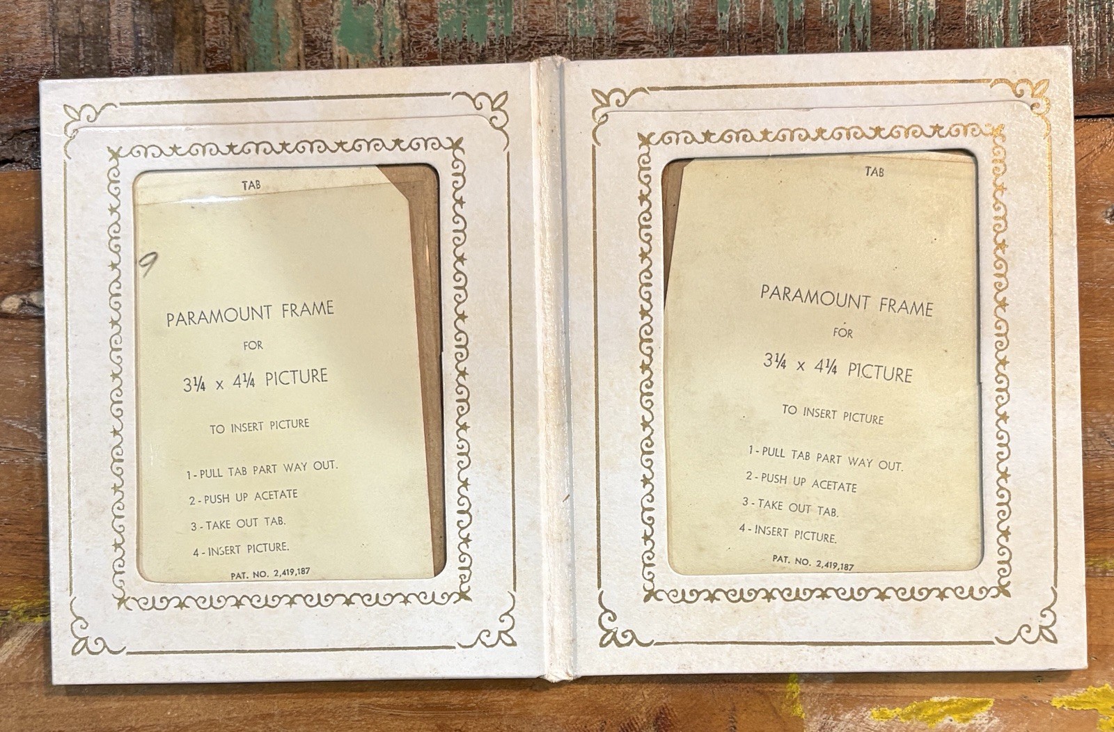 Vintage Paramount Double Folding Photo Picture Folio Frame Cream Gold