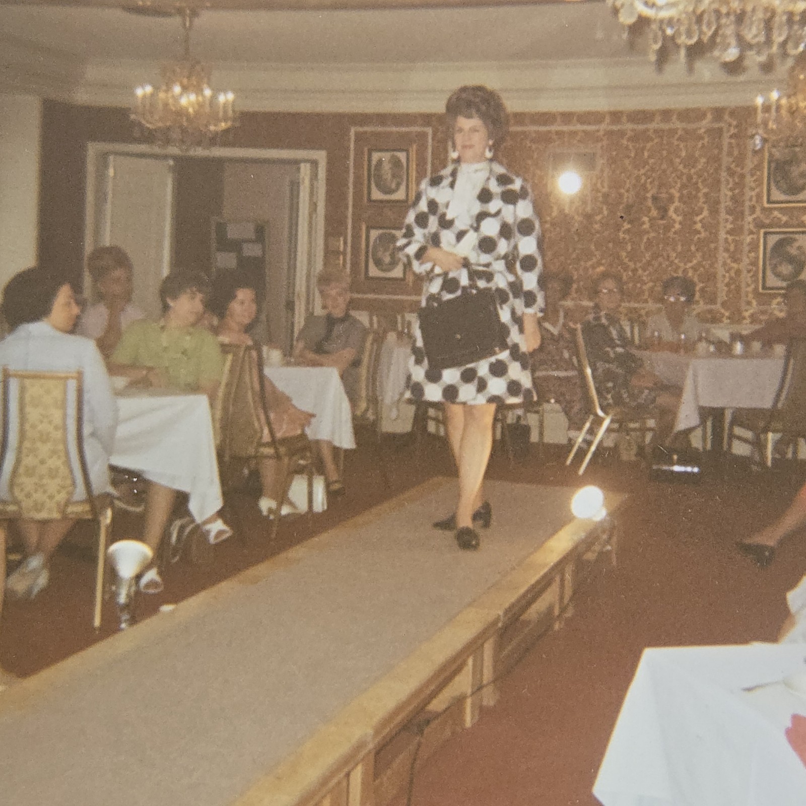 VTG Color Photo Snapshot of Woman Walking Down Catwalk Runway Hollywood Regency