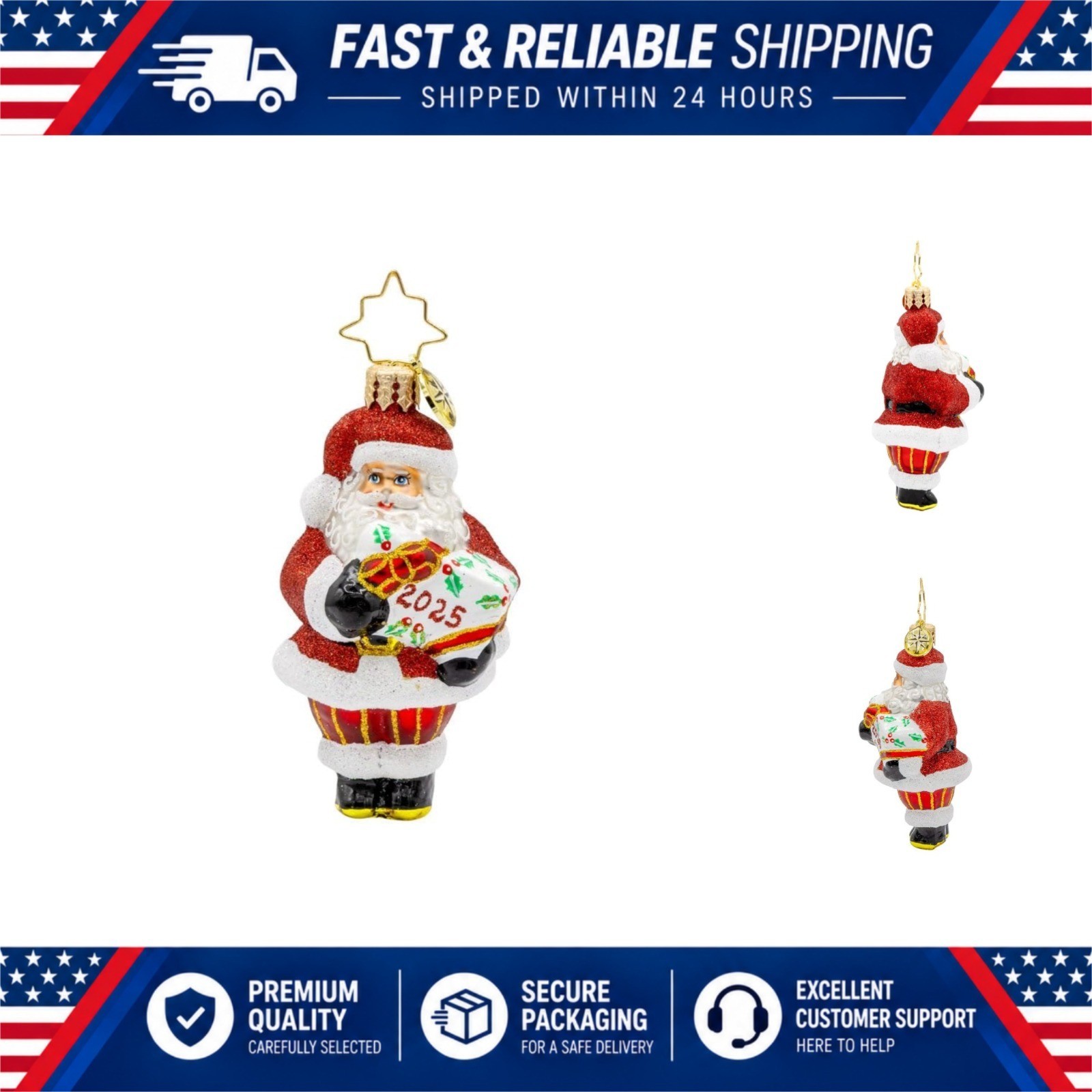 Christopher Radko 2025 Santa Gem Glass Christmas Tree Ornament Hand-Crafted