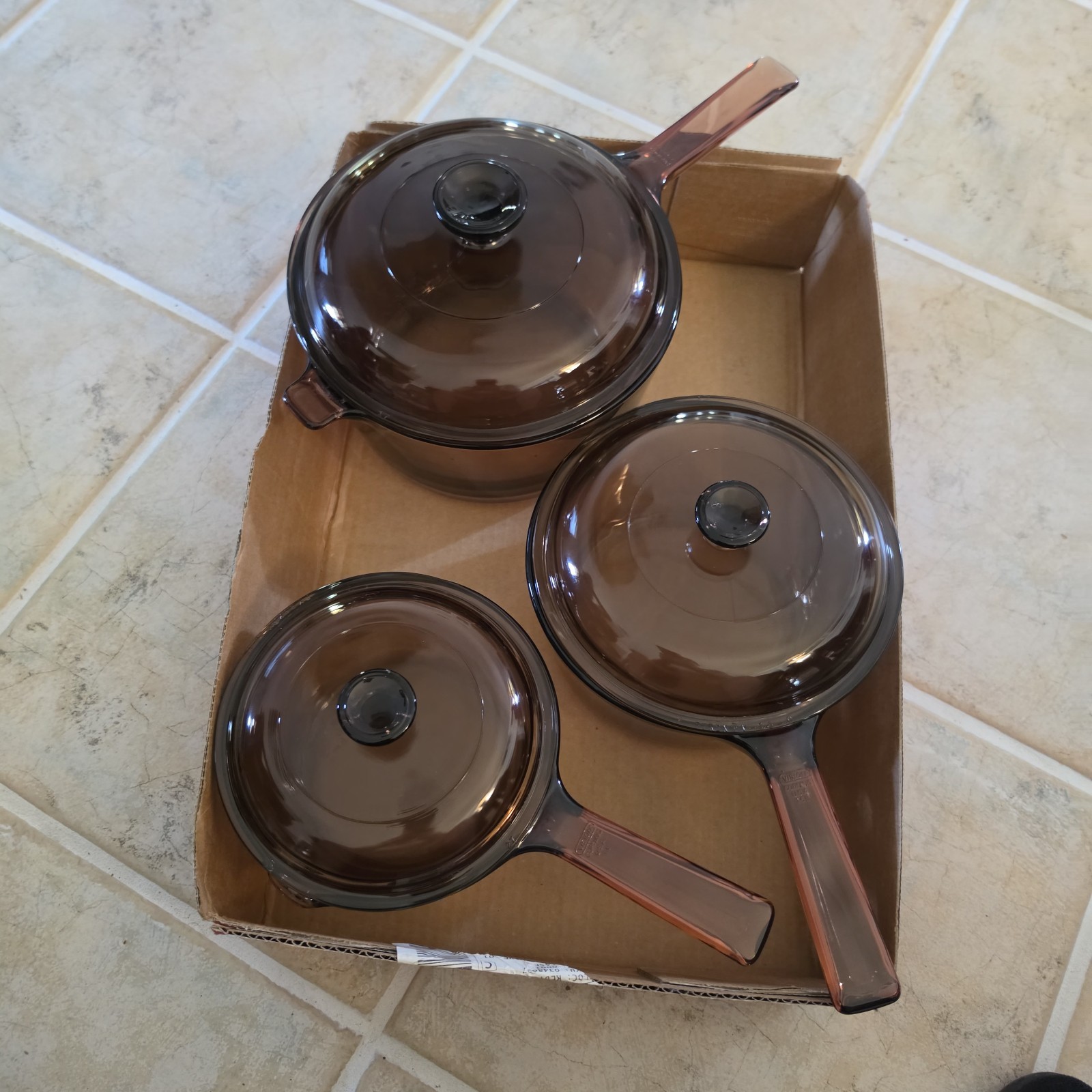 Vintage Visions Cookware Amber Glass Set Pans Lids 6p Corningware PYREX Vision Vintage Visions Cookware Amber Glass Set Pans Lids 6p Corningware PYREX Vision