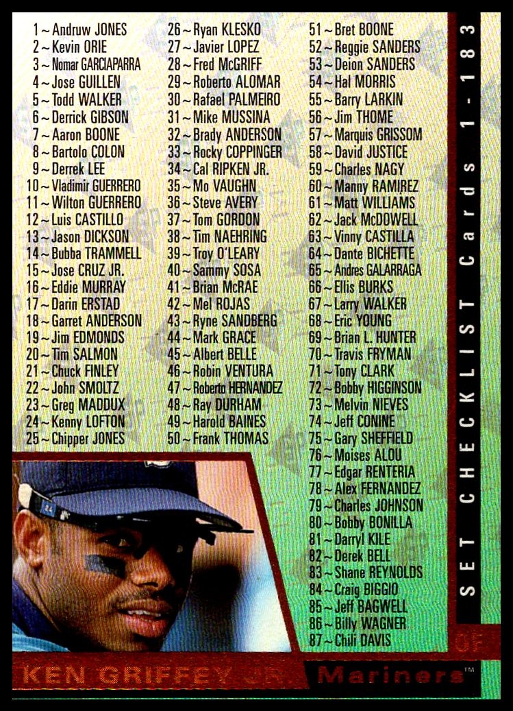 1997 Upper Deck SP Ken Griffey Jr. Mariners Set Checklist #183