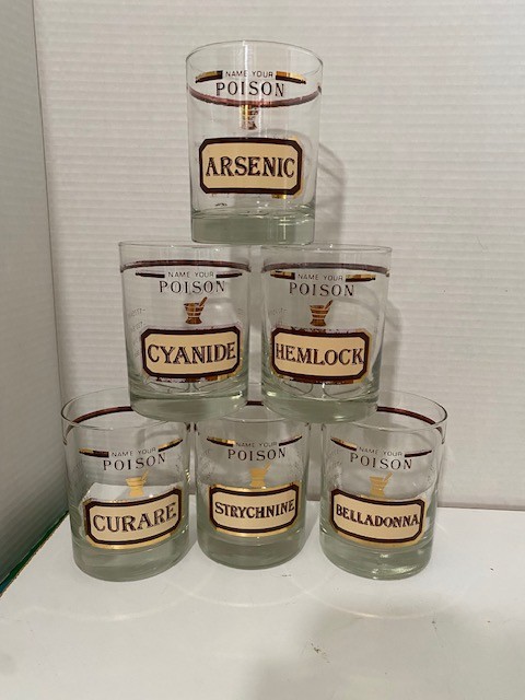 Vintage Mid-Century Modern Cera "Name Your Poison" Double Old Fashioned Glasses Vintage Mid-Century Modern Cera "Name Your Poison" Double Old Fashioned Glasses