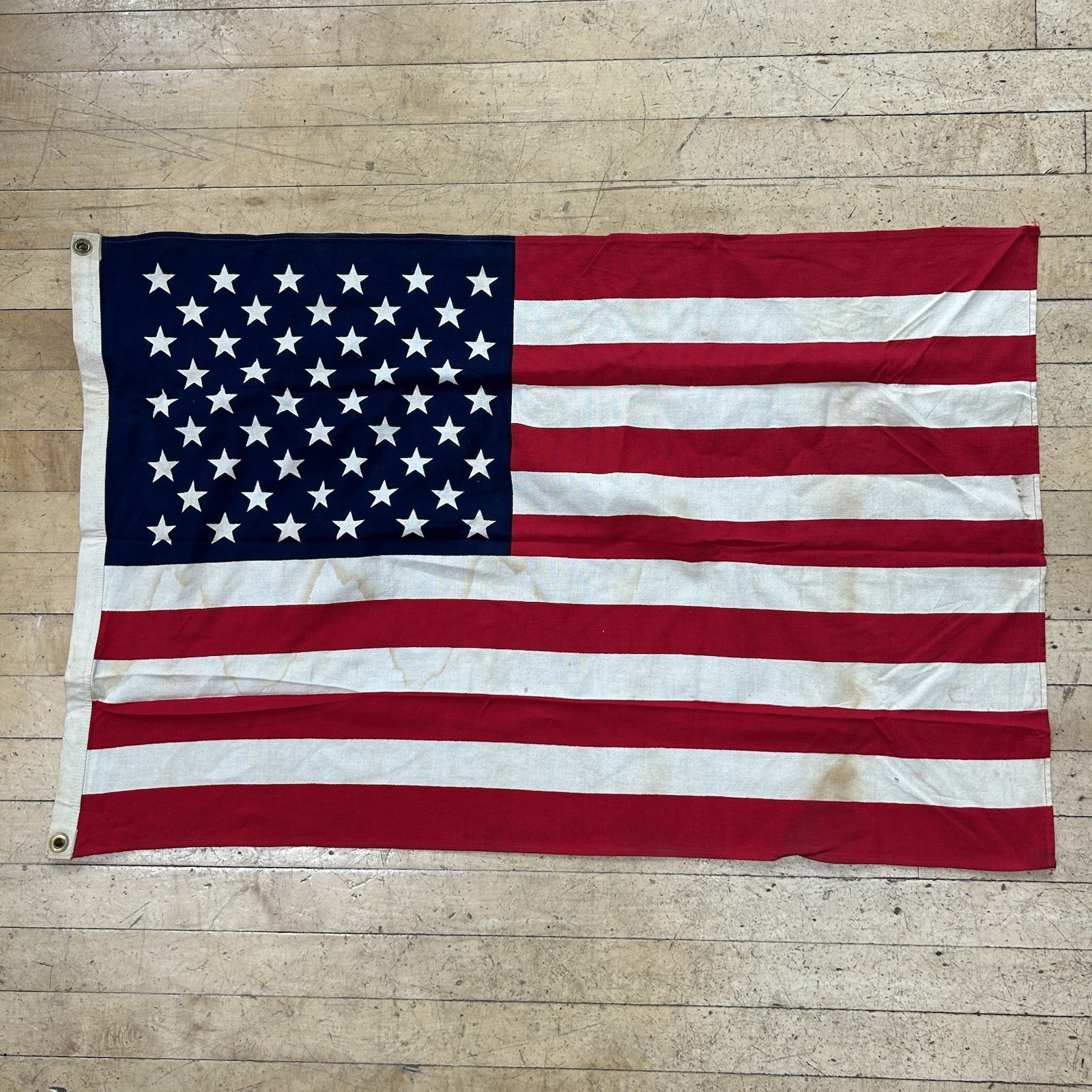 Vintage American Flag Cotton Bunting Worn 23x35" Americana Tapestry USA
