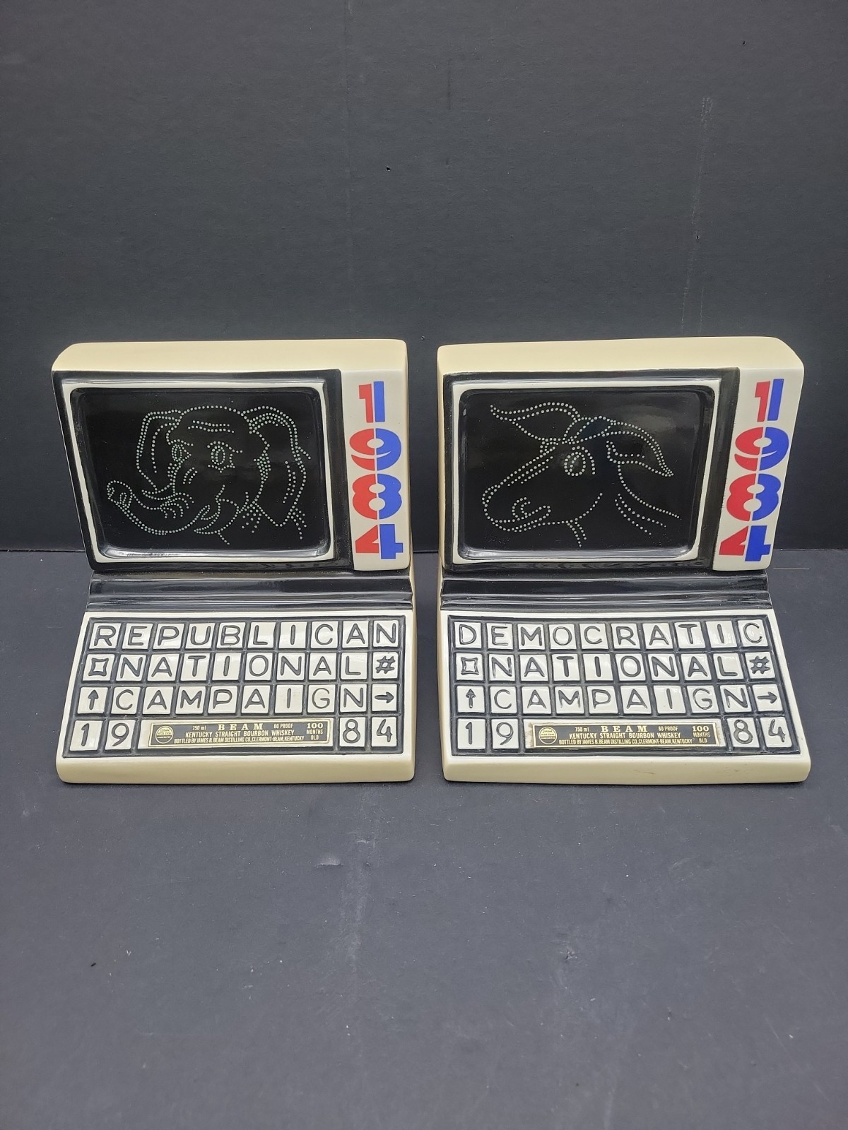 1984 JIM BEAM DEMOCRATIC & REPUBLICAN CAMPAIGN COMPUTER DECANTERS 1984 JIM BEAM DEMOCRATIC & REPUBLICAN CAMPAIGN COMPUTER DECANTERS