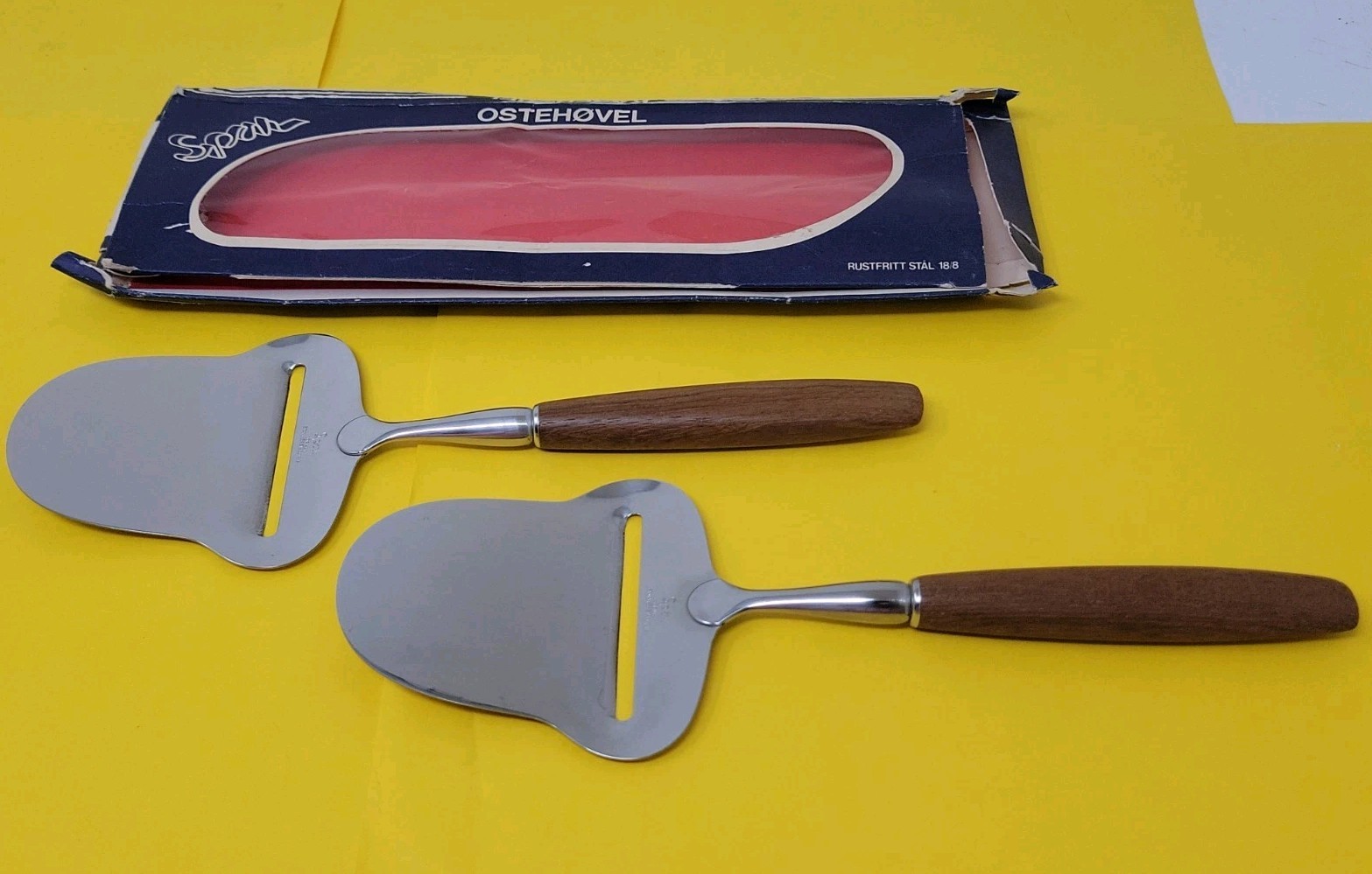 Two Vintage SPAR Norway MCM Cheese Slicer Stainless Steel Charcuterie Unused Two Vintage SPAR Norway MCM Cheese Slicer Stainless Steel Charcuterie Unused