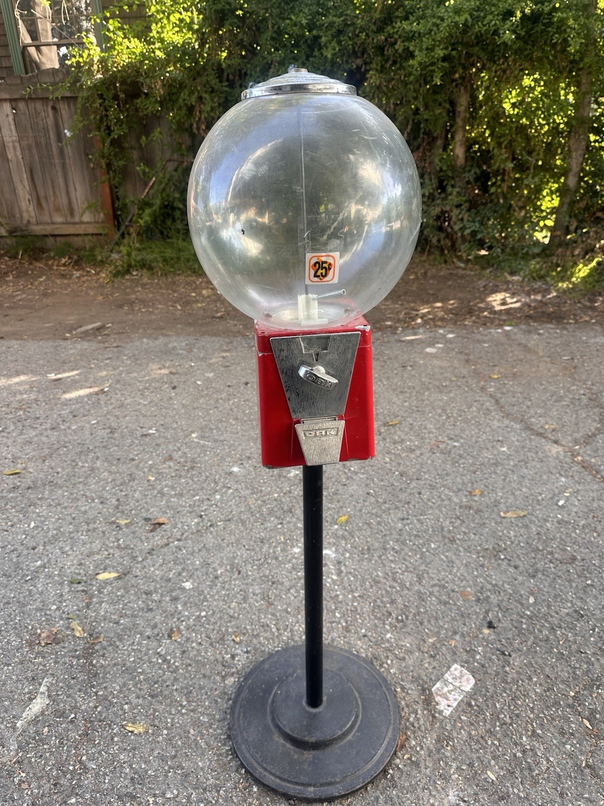 Vintage Oak Gumball Machine with Red Base, Glass Globe and Stand Vintage Oak Gumball Machine with Red Base, Glass Globe and Stand