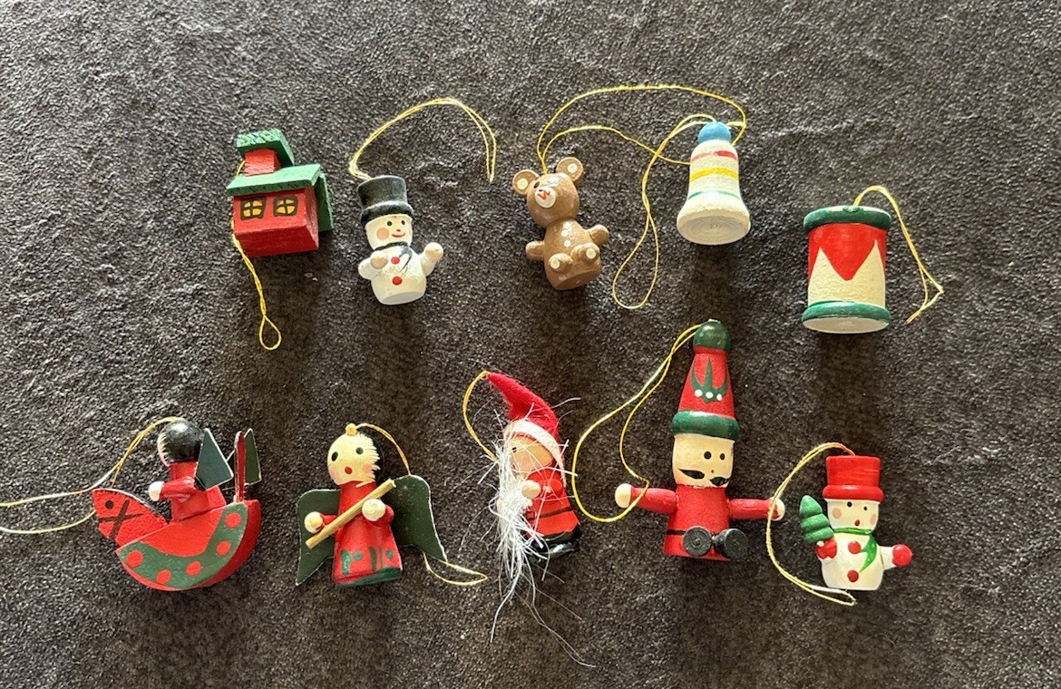 10 Miniature Christmas Wood Ornaments Great Condition 10 Miniature Christmas Wood Ornaments Great Condition
