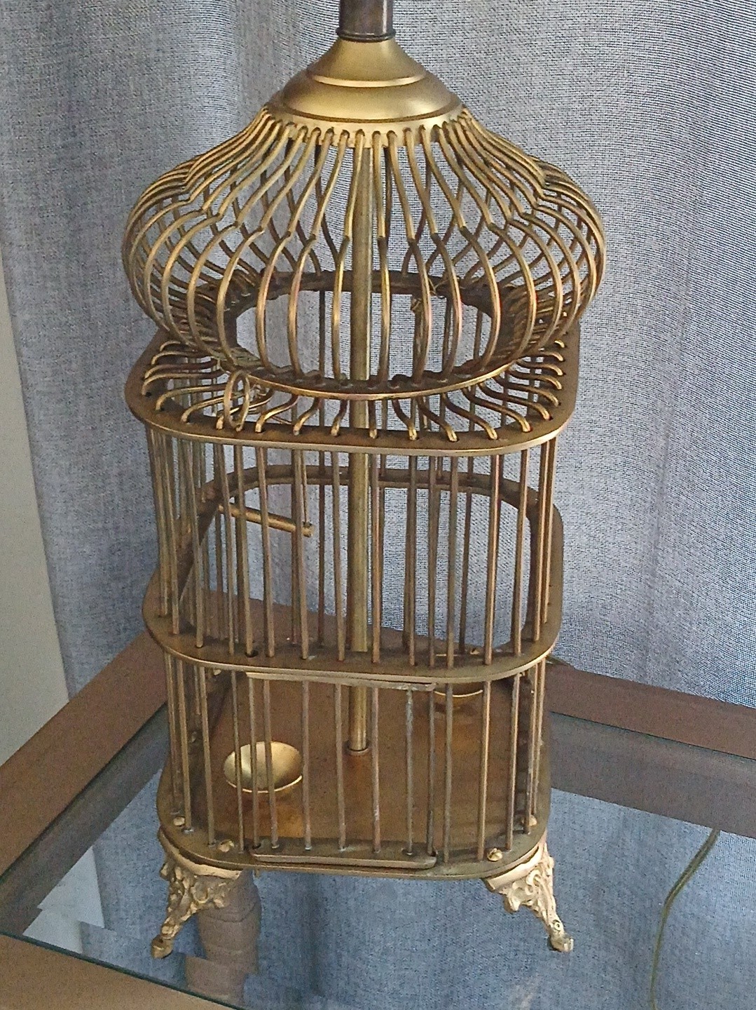 RARE Currey And Company, Vintage BRASS Large BIRD CAGE LAMP W/ Swinging perches