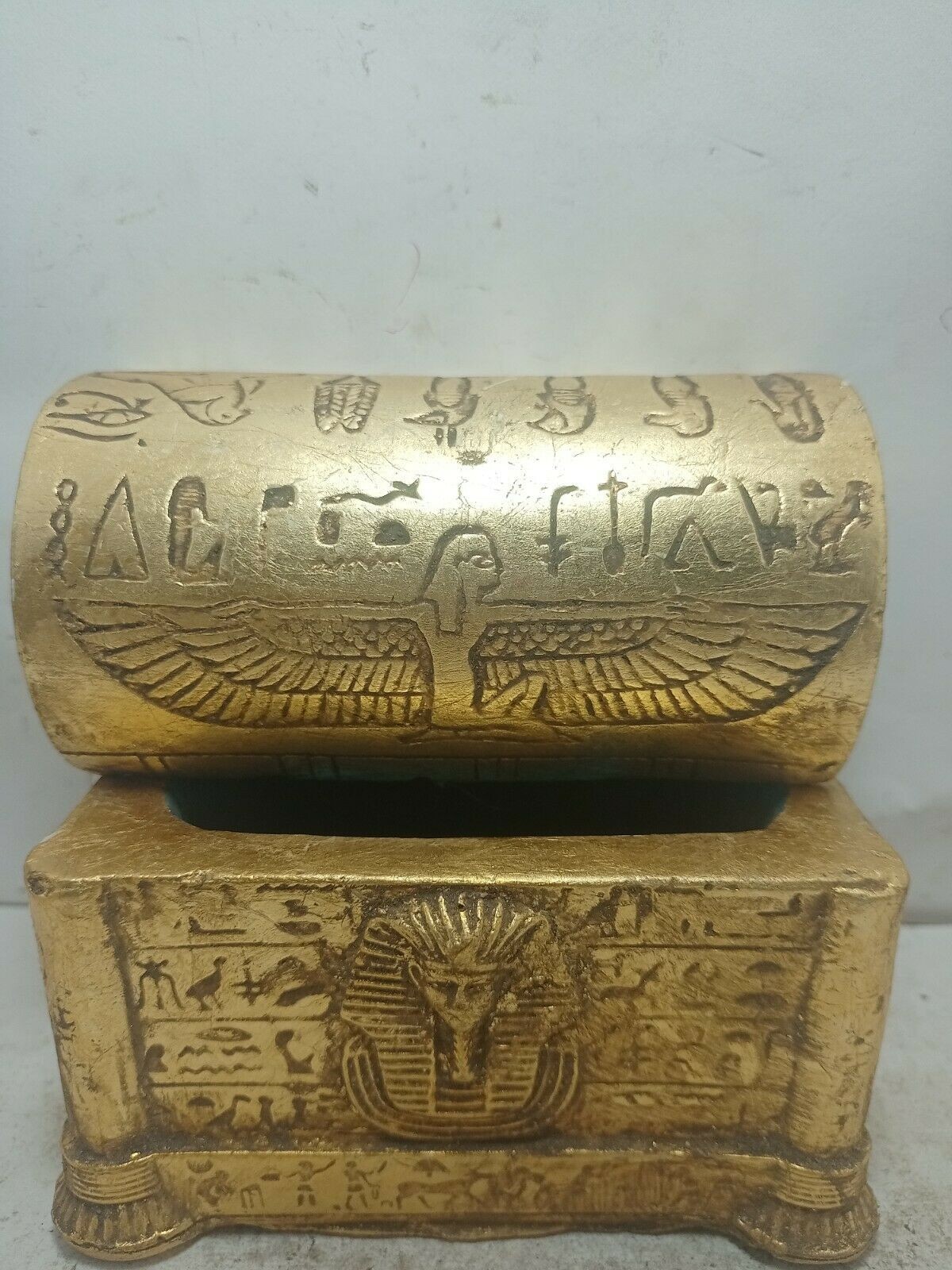 3 SCARAB ANCIENT JEWELRY Egyptian Egypt Winged Antique Goddess Isis Statue Box 3 SCARAB ANCIENT JEWELRY Egyptian Egypt Winged Antique Goddess Isis Statue Box
