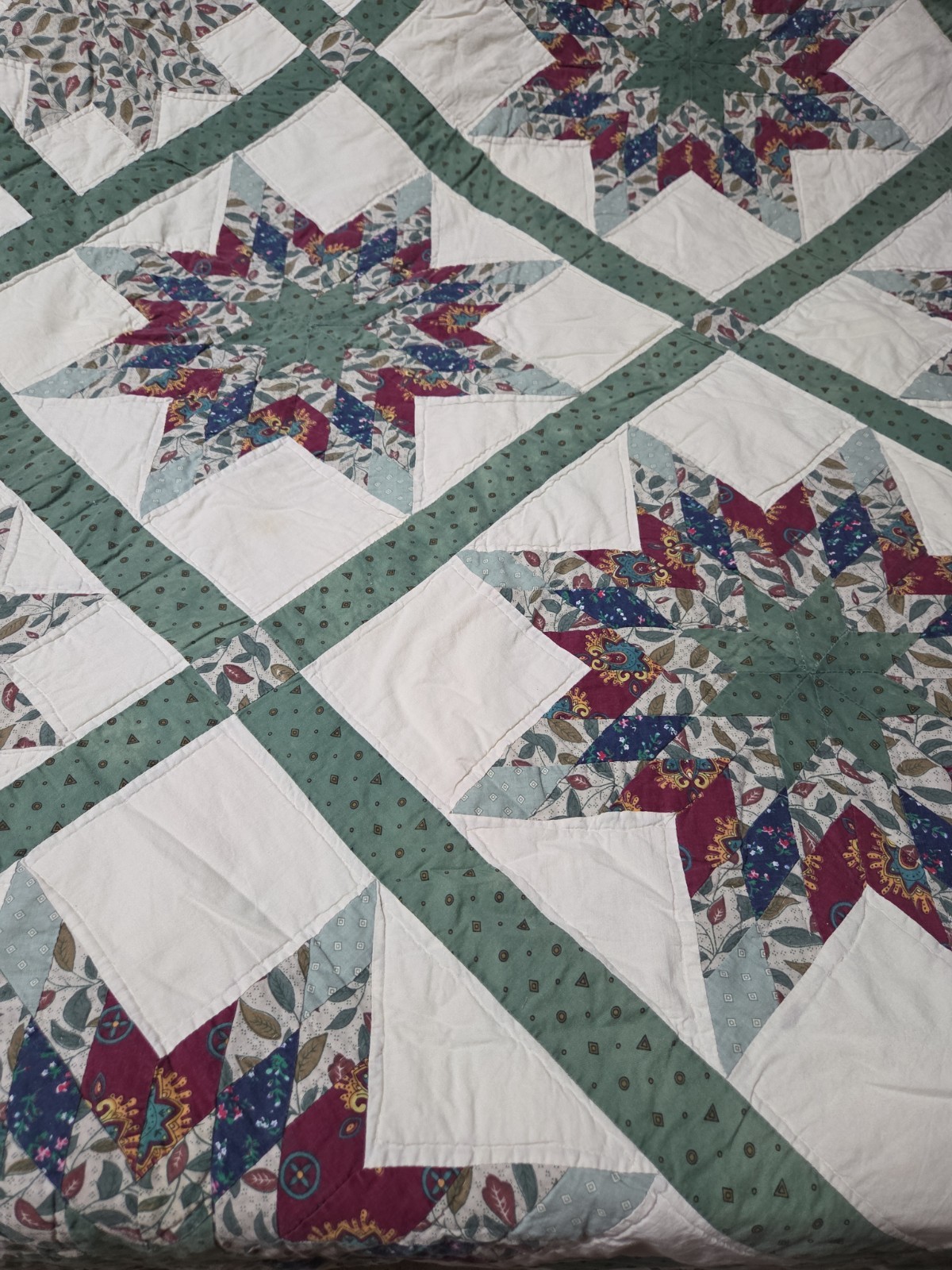 Quilt Vintage Feed Sack Beautiful Eight Point Star End Pattern 90"x84" Quilt Vintage Feed Sack Beautiful Eight Point Star End Pattern 90"x84"
