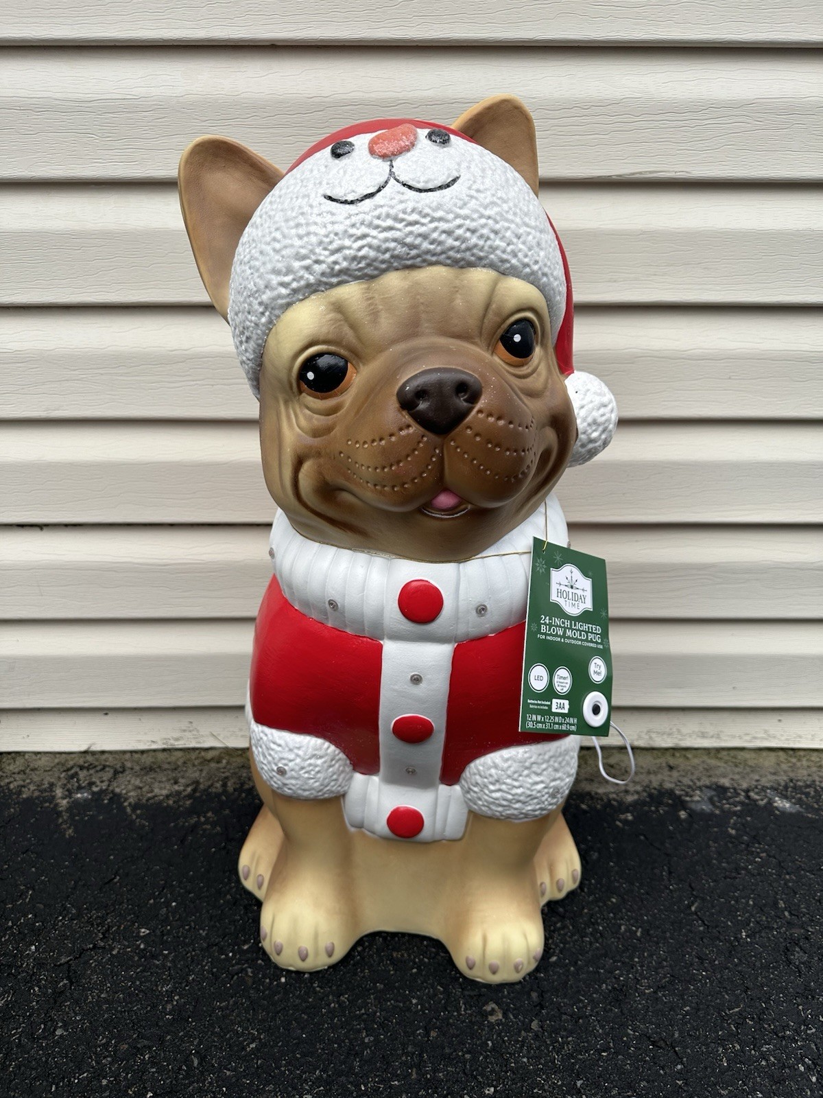 Holiday Time 24" Lighted Blow Mold Pug Indoor & Outdoor Christmas Decoration Holiday Time 24" Lighted Blow Mold Pug Indoor & Outdoor Christmas Decoration