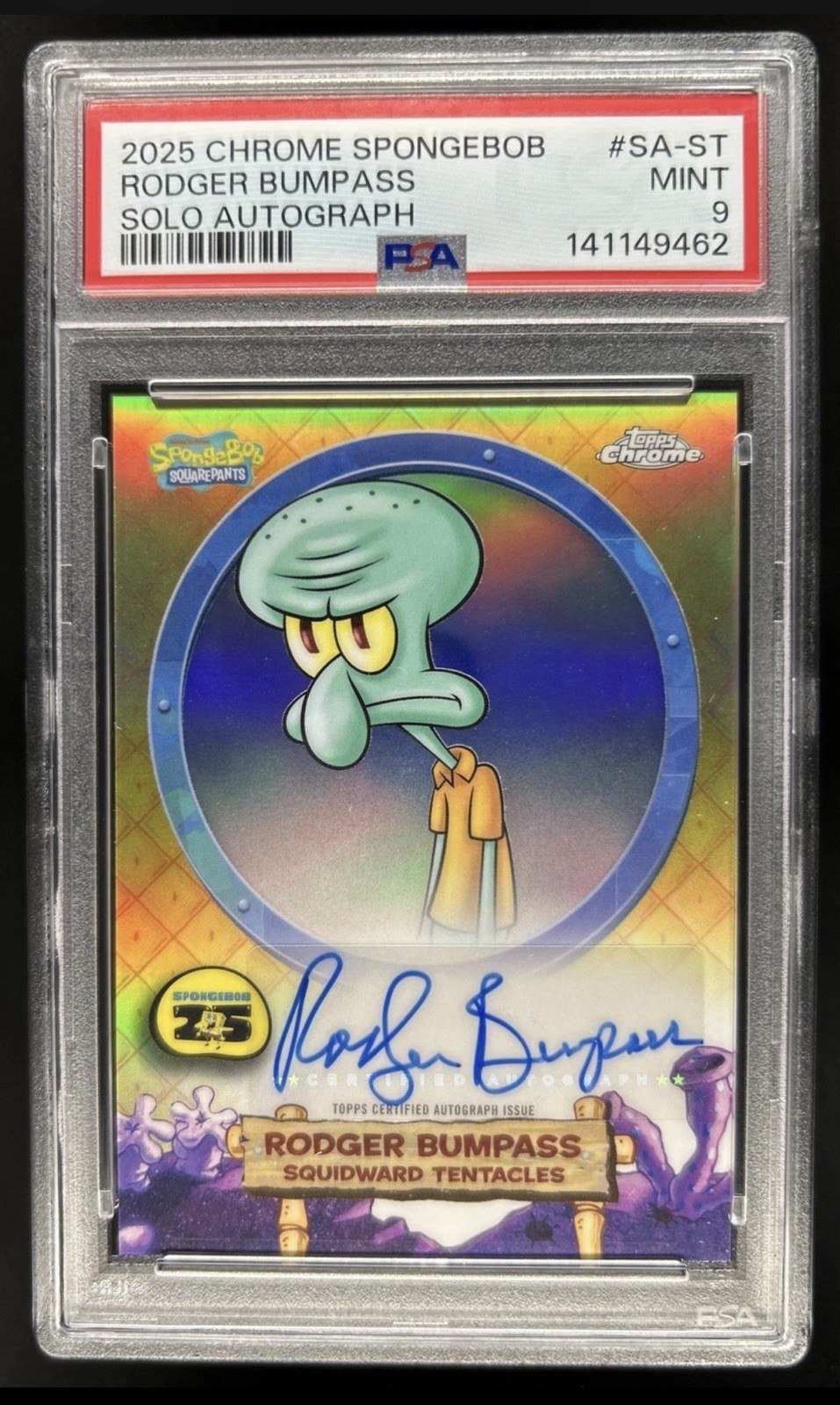 2025 Topps Chrome SpongeBob Rodger Bumpass Auto Squidward Tentacles #SA-ST PSA 9