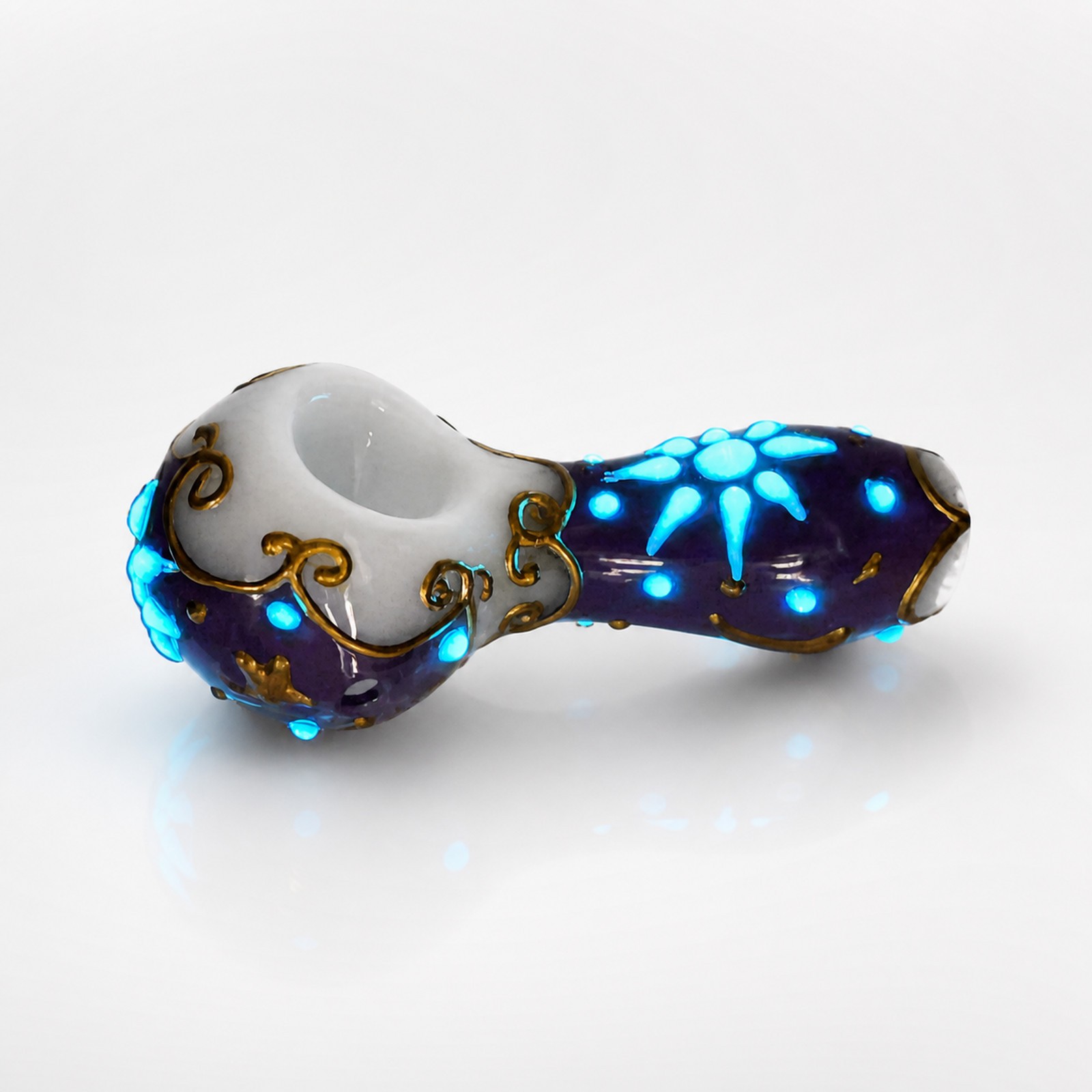 4.5" Purple Celestial Glow Gold Sun Accent Glass Hand Pipe Spoon Smoking Tobacco