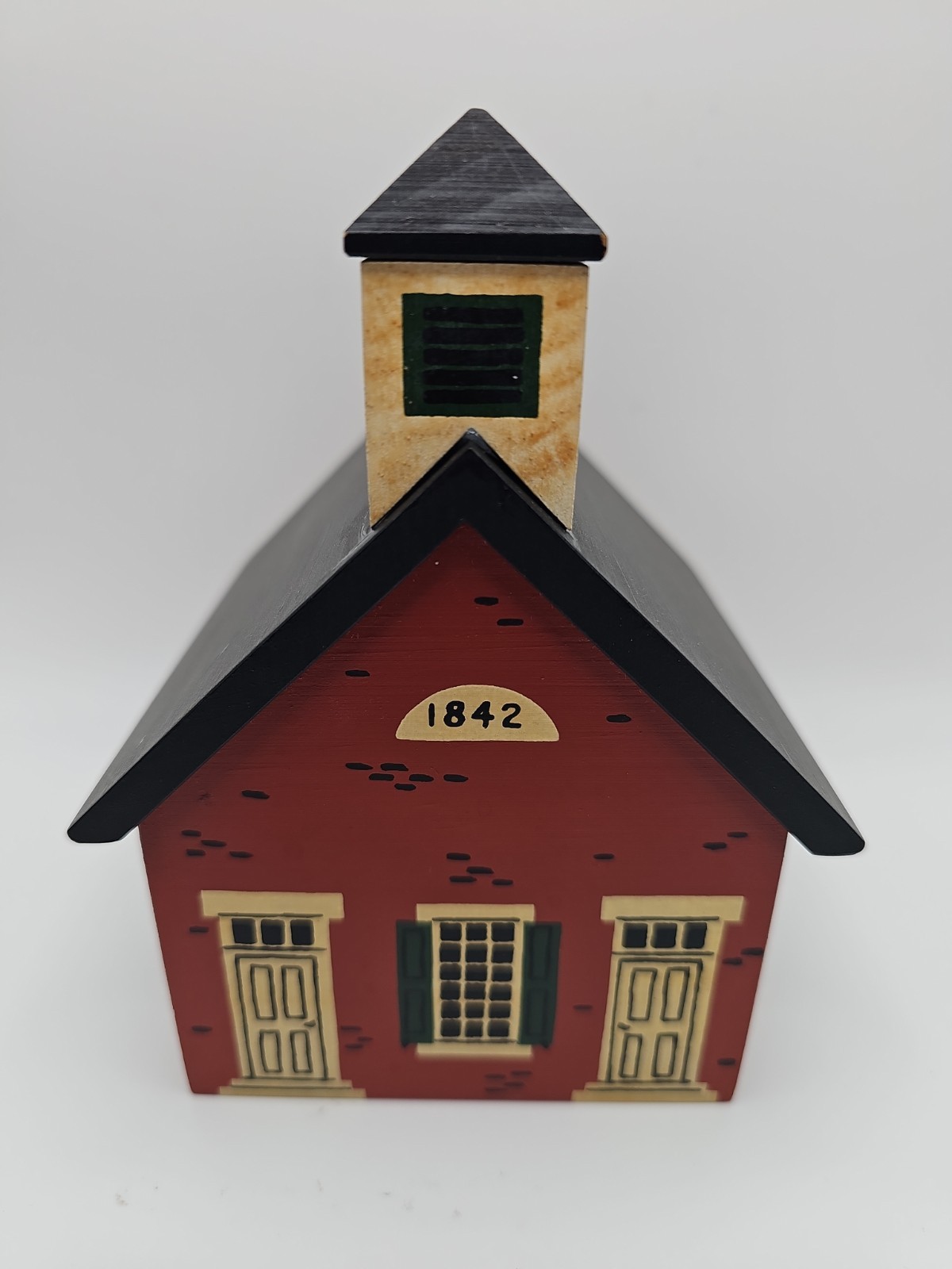 Windfield Designs Red Brick House School Wood Coin Bank 1984 Signed H. Musser Windfield Designs Red Brick House School Wood Coin Bank 1984 Signed H. Musser