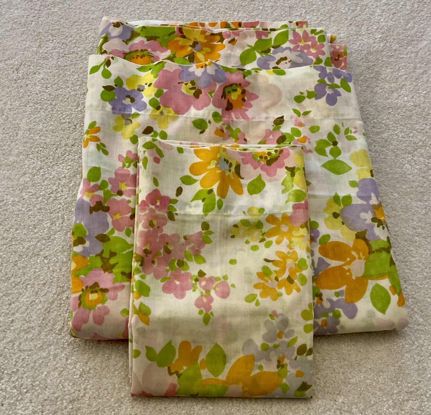 Vintage 70s Springmaid Marvelaire Twin Flat Sheets Pillowcase Floral Set Tags