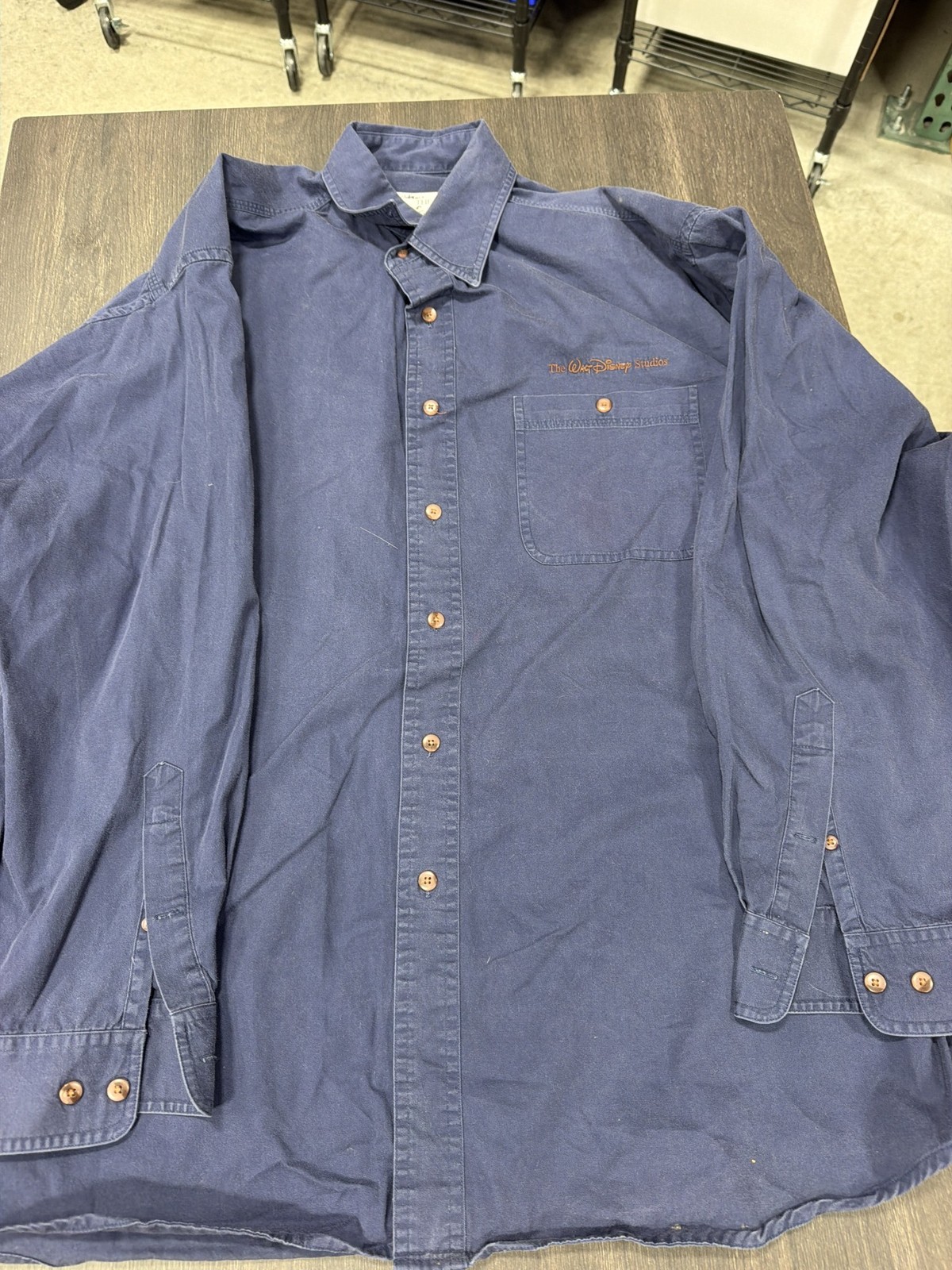 Vintage Disney Store Walt Disney Studios Embroidered Button Shirt Navy Size XL