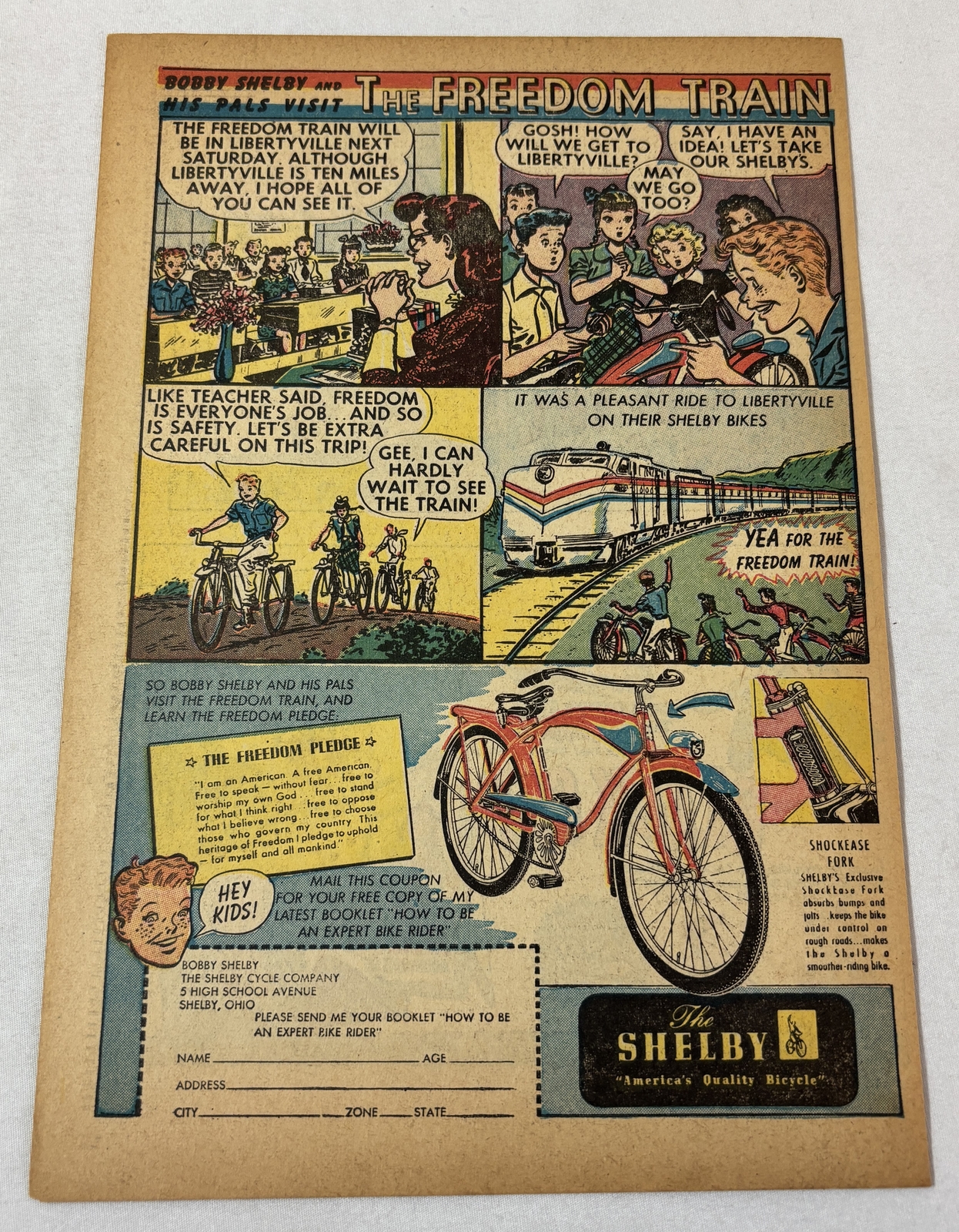 1948 BOBBY SHELBY bicycle ad page ~ VISIT THE FREEDOM TRAIN 1948 BOBBY SHELBY bicycle ad page ~ VISIT THE FREEDOM TRAIN