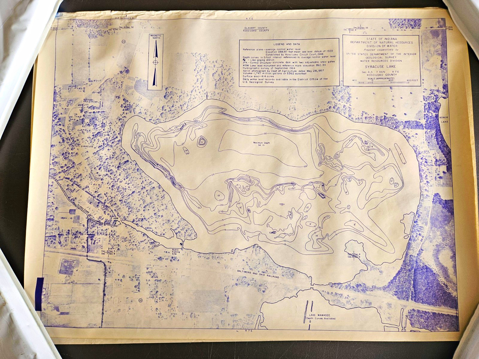 Vintage 1965 Lake Wawasee Indiana Depth Contour Map 18x24 Hydrographic Survey Vintage 1965 Lake Wawasee Indiana Depth Contour Map 18x24 Hydrographic Survey