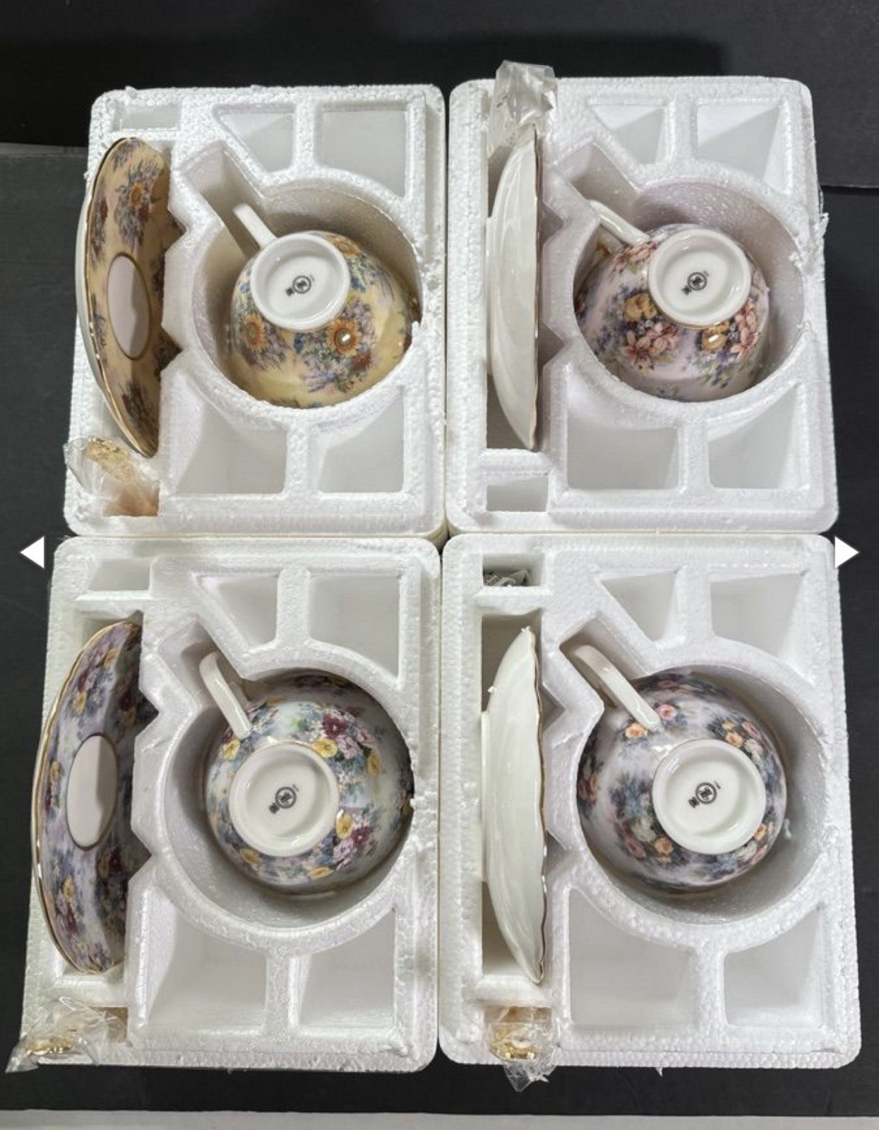 Lena Liu Glorious Chintz Bradford Exchange Tea Cup Set Lot of 4 w/ COAs Lena Liu Glorious Chintz Bradford Exchange Tea Cup Set Lot of 4 w/ COAs