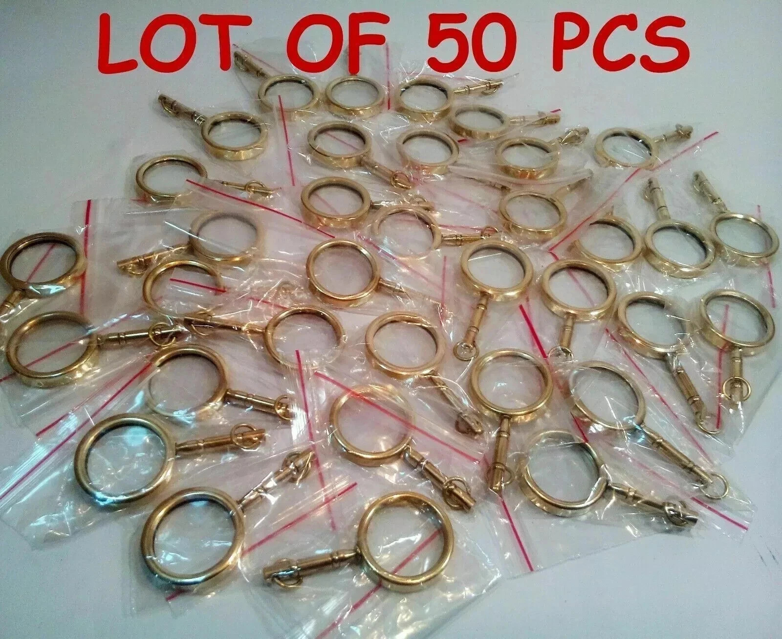 Lot of 50 Piece Brass Magnifying Glass Key chains Pendent Magnifier Key Ring