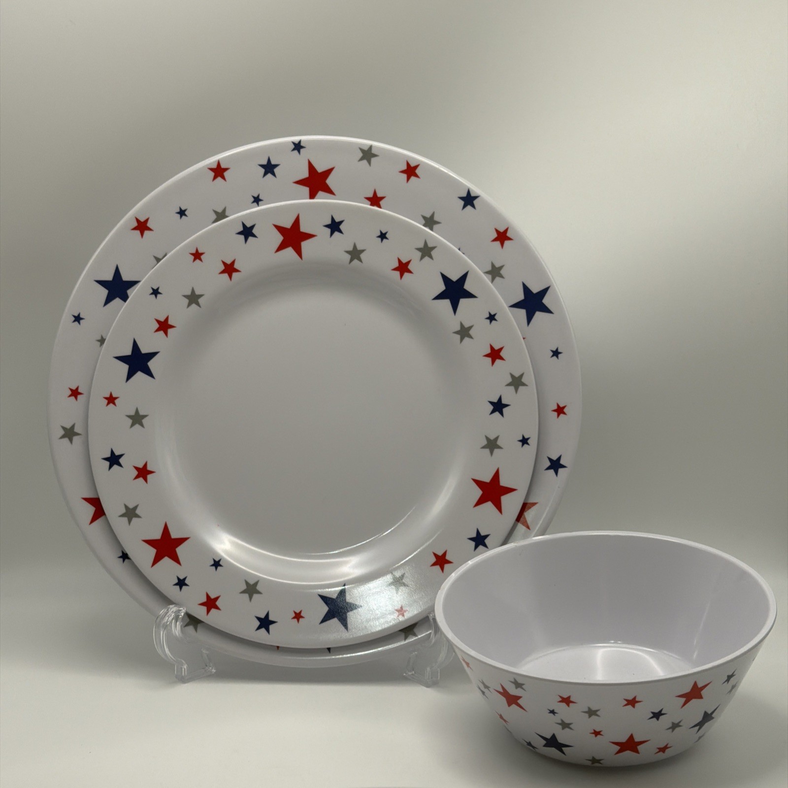 12pc 4th Of July Stars & Stripes Melamine Dinnerware Dinner Lunch Plates Bowls 12pc 4th Of July Stars & Stripes Melamine Dinnerware Dinner Lunch Plates Bowls