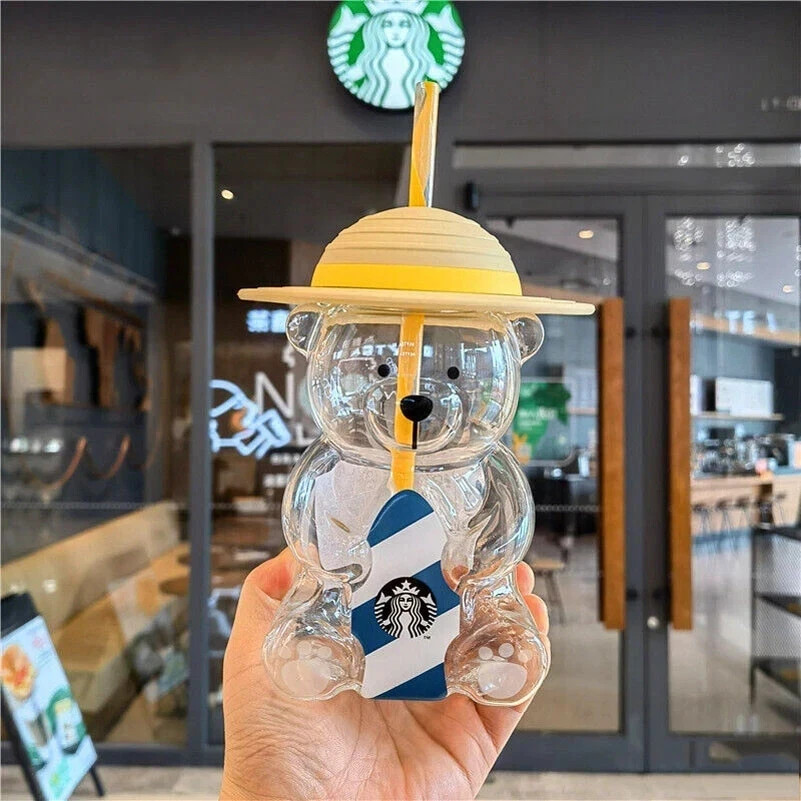 New Starbucks Korea 2022 Summer Yellow Hat Bear 473ml Glass Straw Cup Tumbler New Starbucks Korea 2022 Summer Yellow Hat Bear 473ml Glass Straw Cup Tumbler