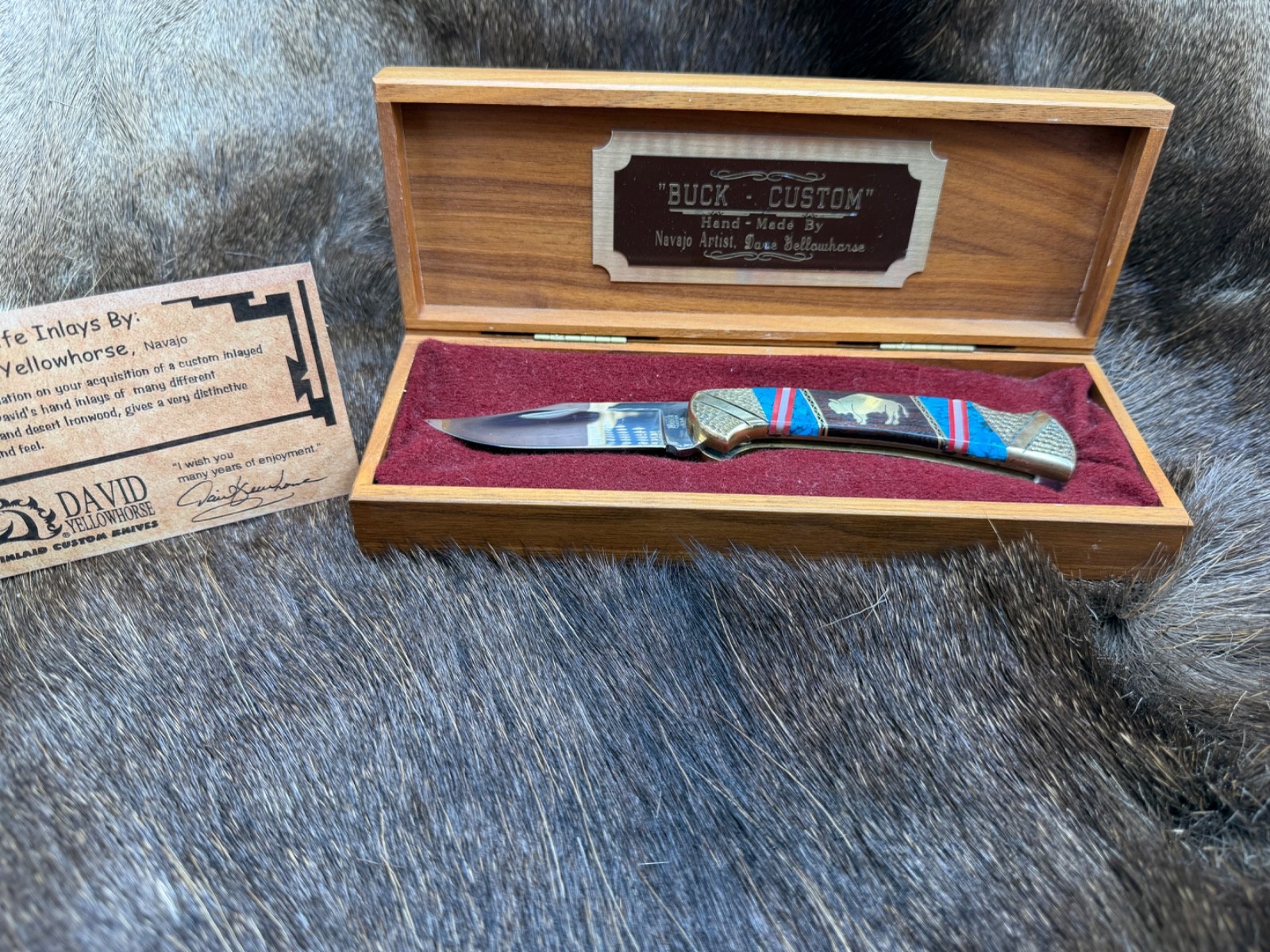 Buck David Yellowhorse Vintage 112 Custom "Buffalo" Knife Mint In Box - "A"