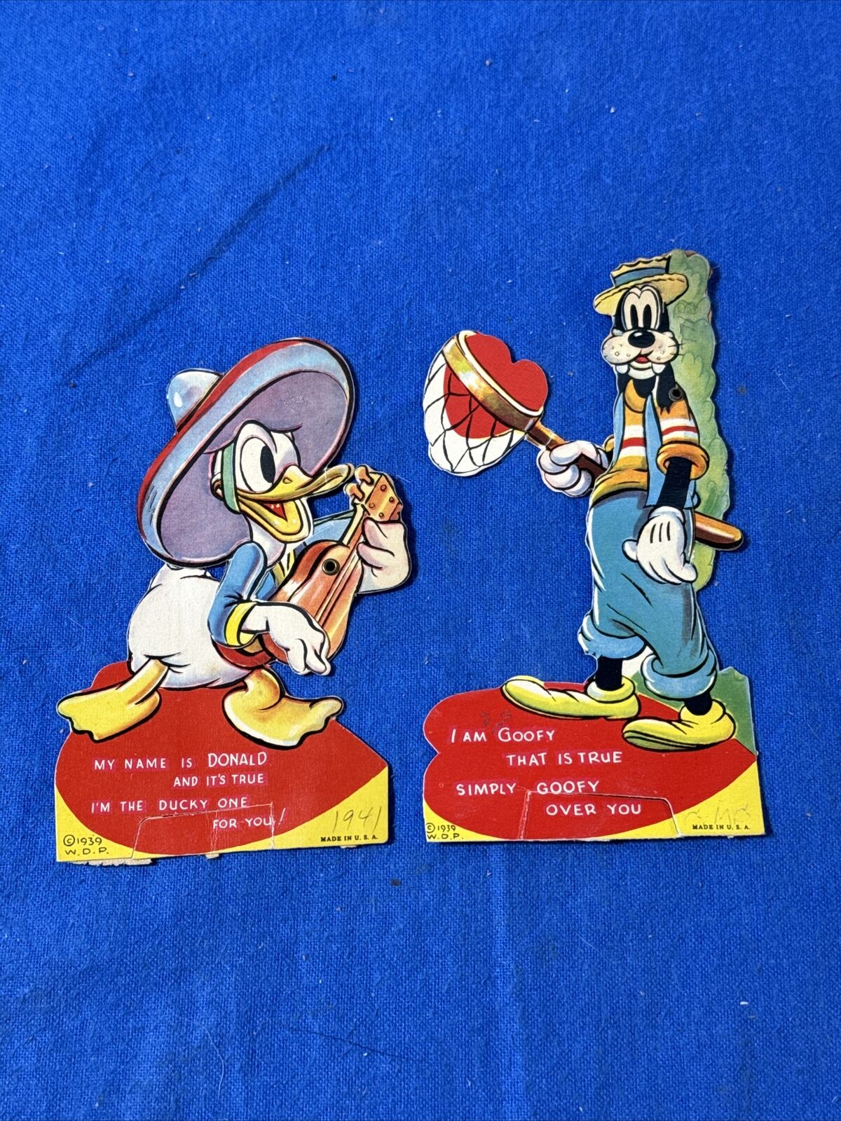 1939 Goofy & Donald Walt Disney Productions Mechanical Die Cut Valentine Vintage