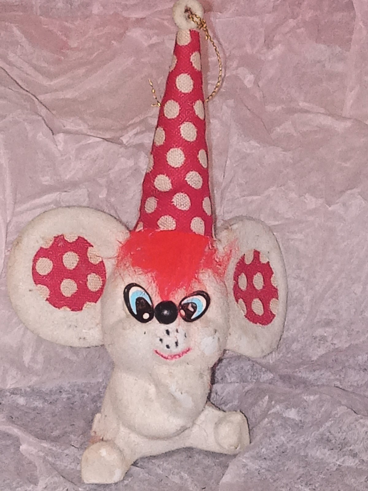 Vintage Flocked Mouse Country Christmas Ornament Kitsch grandmacore Polka Dots Vintage Flocked Mouse Country Christmas Ornament Kitsch grandmacore Polka Dots
